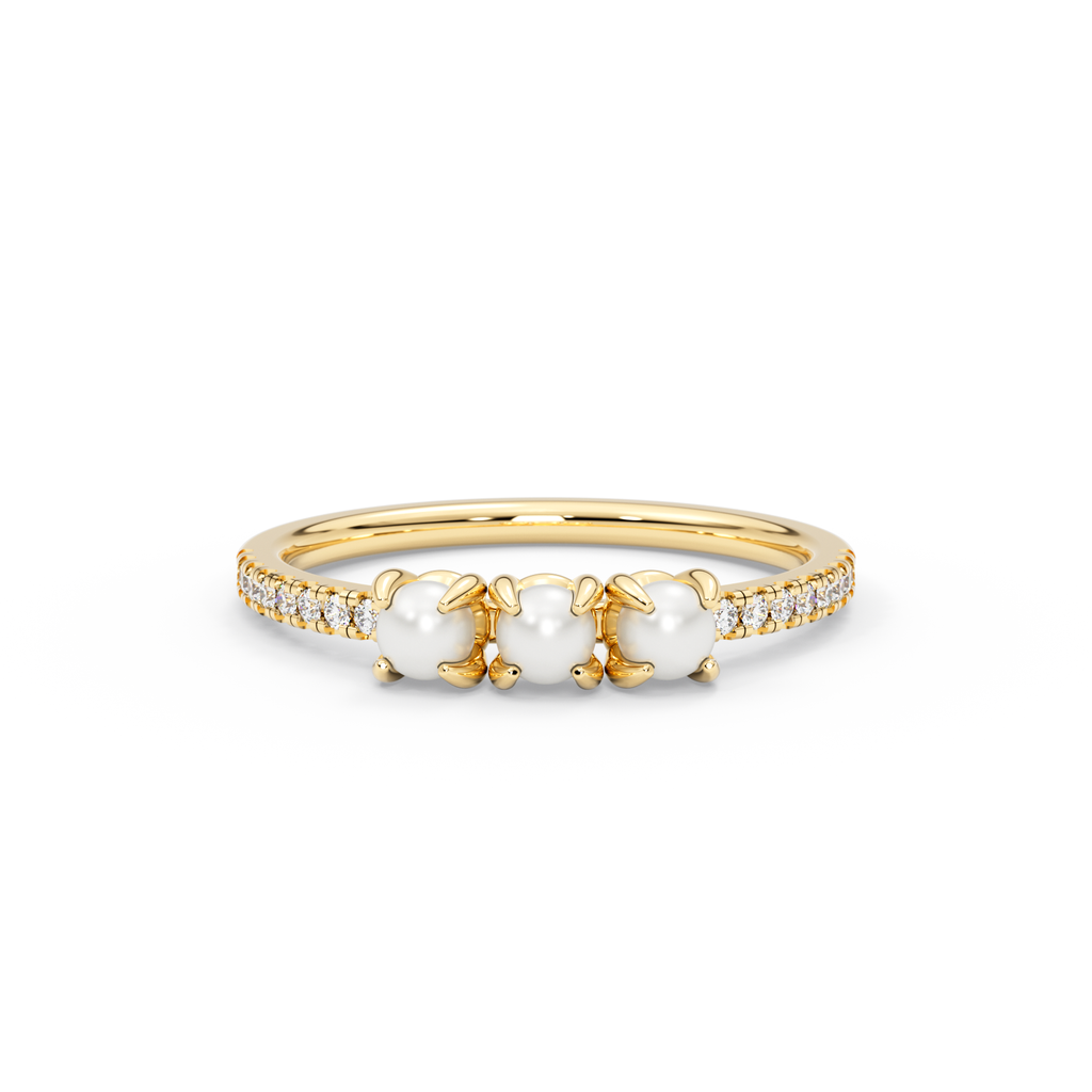14K Gold Pearl & Diamond Band Ring – Melora
