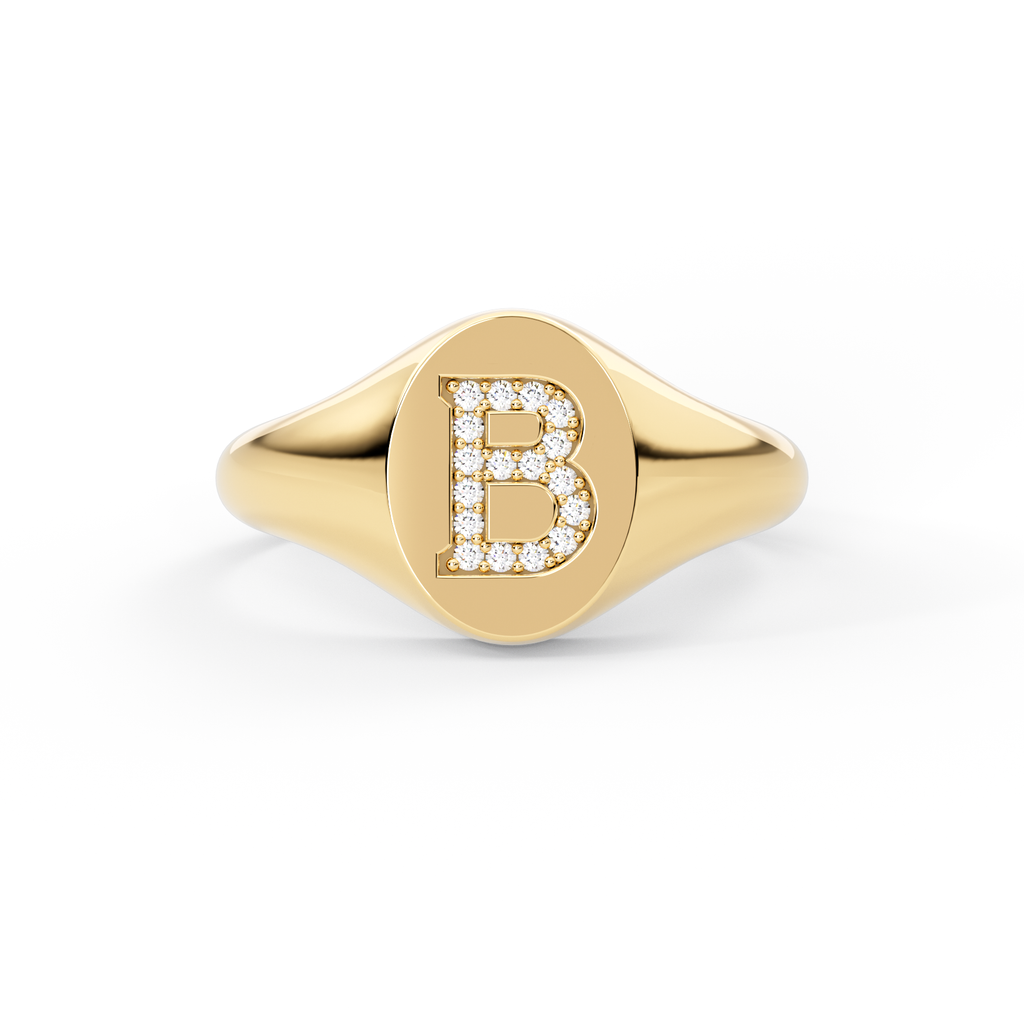 14K Gold Diamond Initial Signet Ring – Arlo