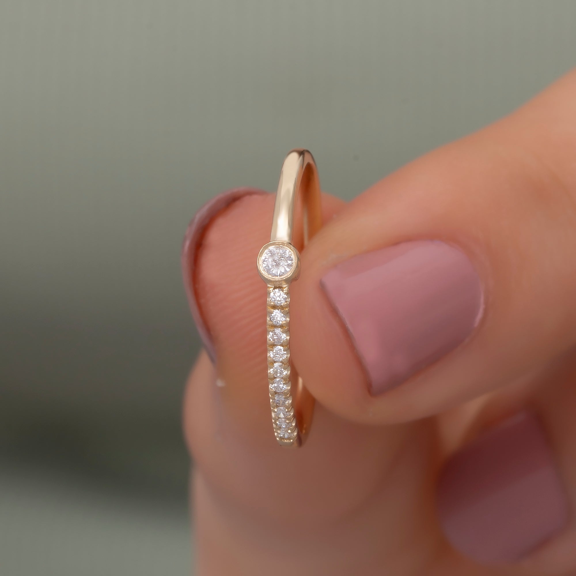 14K Gold Diamond Stacking Ring / Bezel Set Center Diamond with Pave Band / Dainty Gold Ring for Women / Elegant Minimalist Jewelry Gift