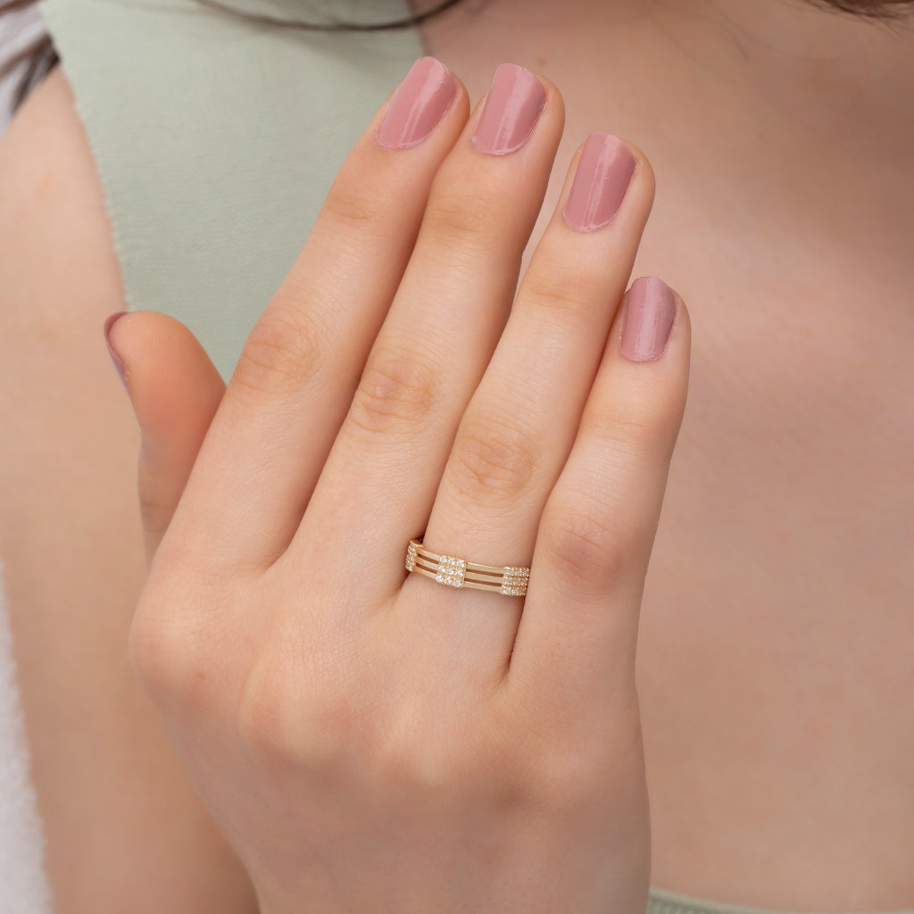 14K Gold Multi-Band Diamond Ring – Solvera