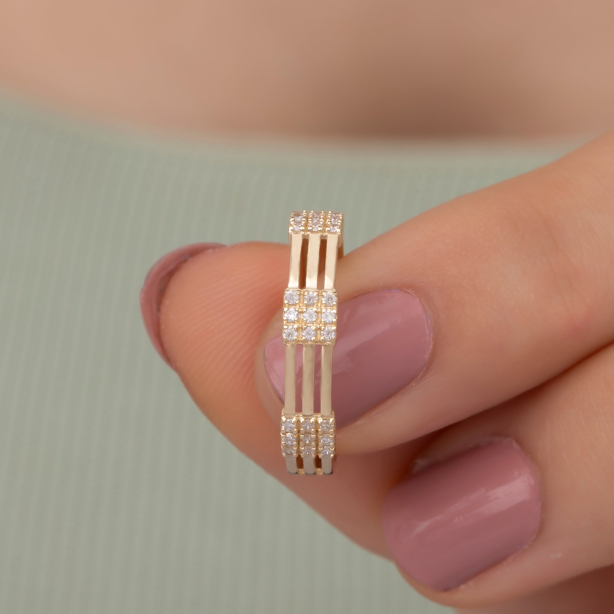 14K Gold Multi-Band Diamond Ring | Elegant Wide Band Gold Ring for Women | Dainty Gold Ring with Pave Diamonds | Unique Gold Jewelry Gift