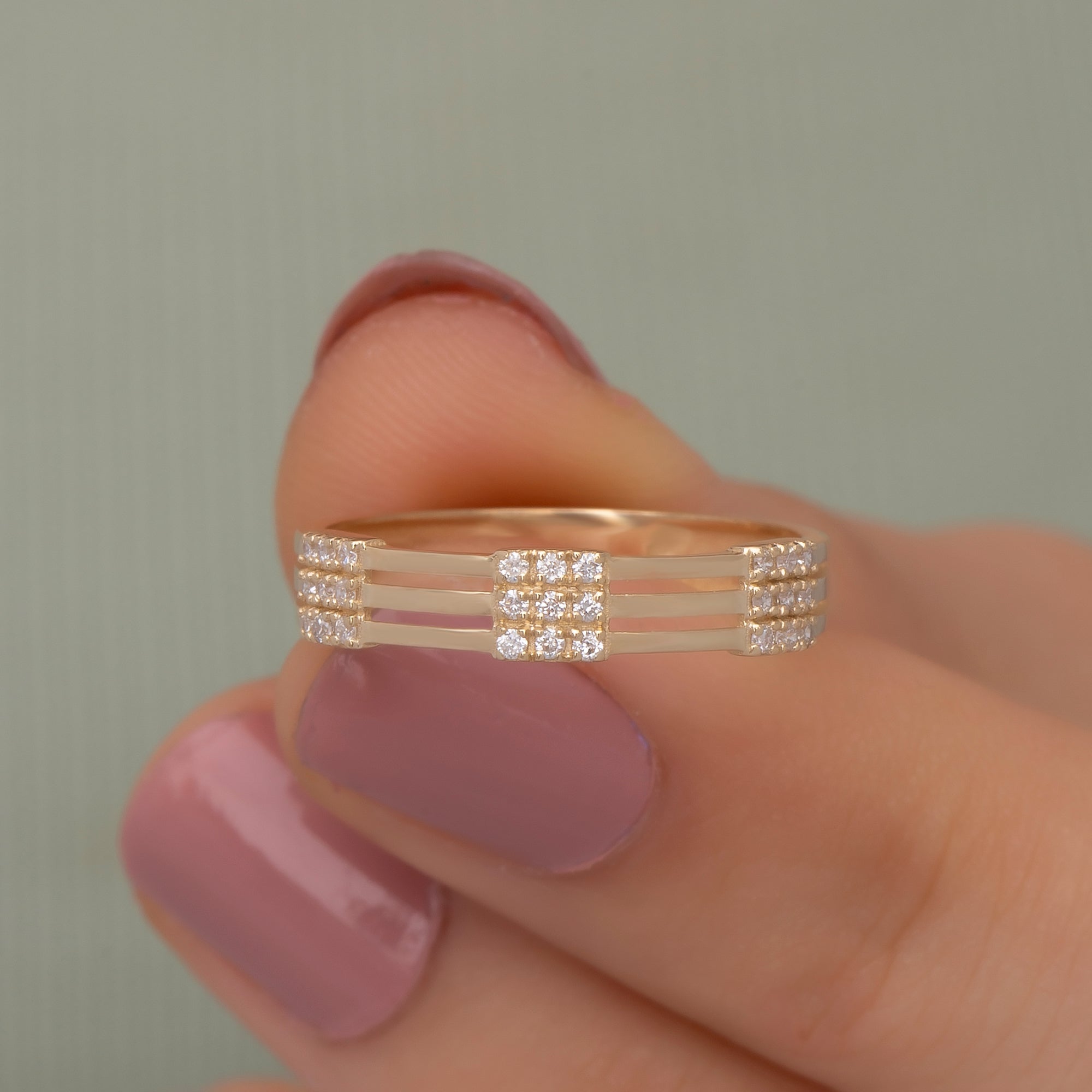 14K Gold Multi-Band Diamond Ring | Elegant Wide Band Gold Ring for Women | Dainty Gold Ring with Pave Diamonds | Unique Gold Jewelry Gift