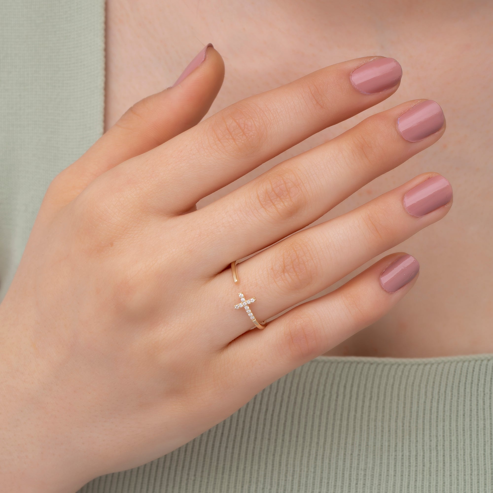 14K Gold Diamond Cross Ring – Calora