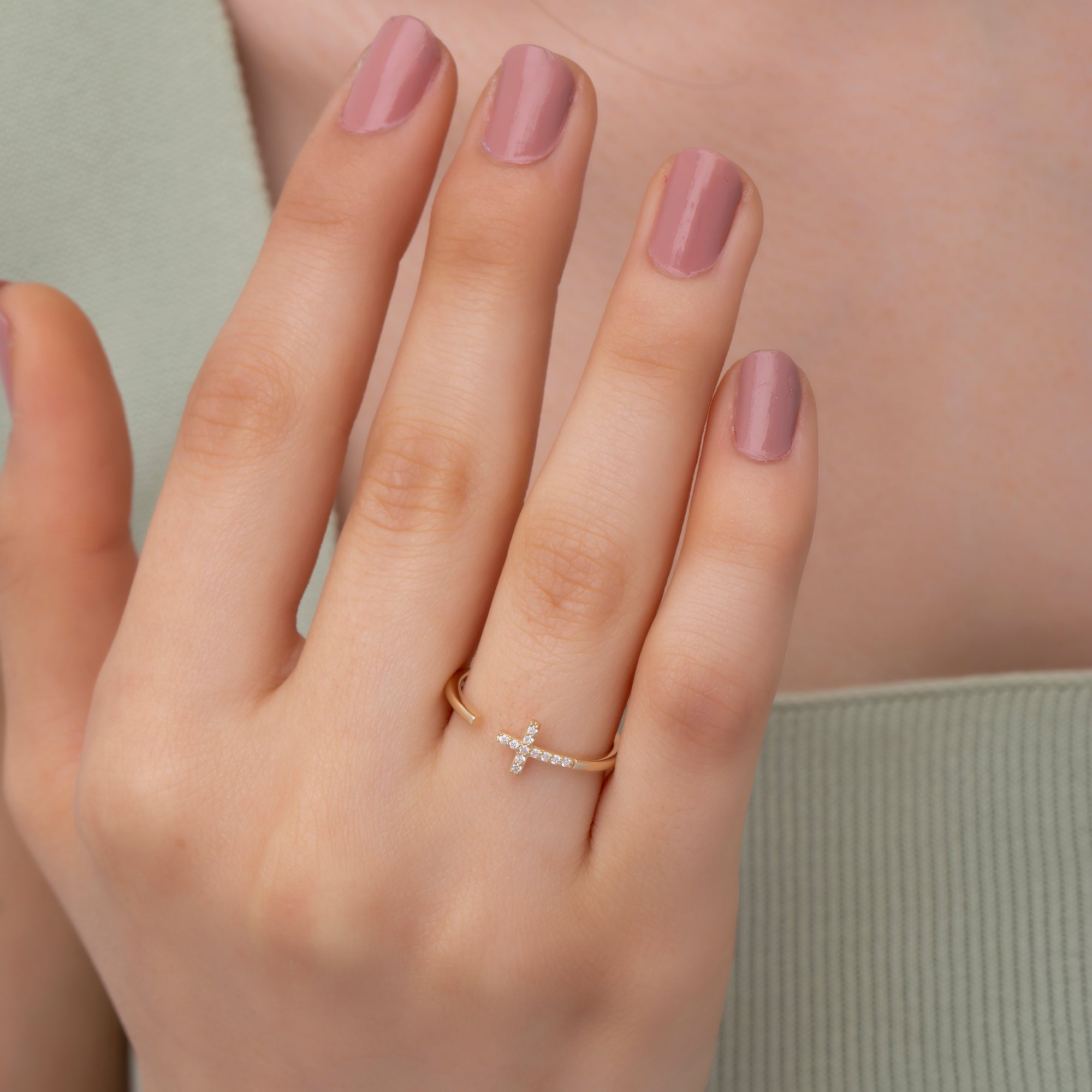 14K Gold Diamond Cross Ring – Calora