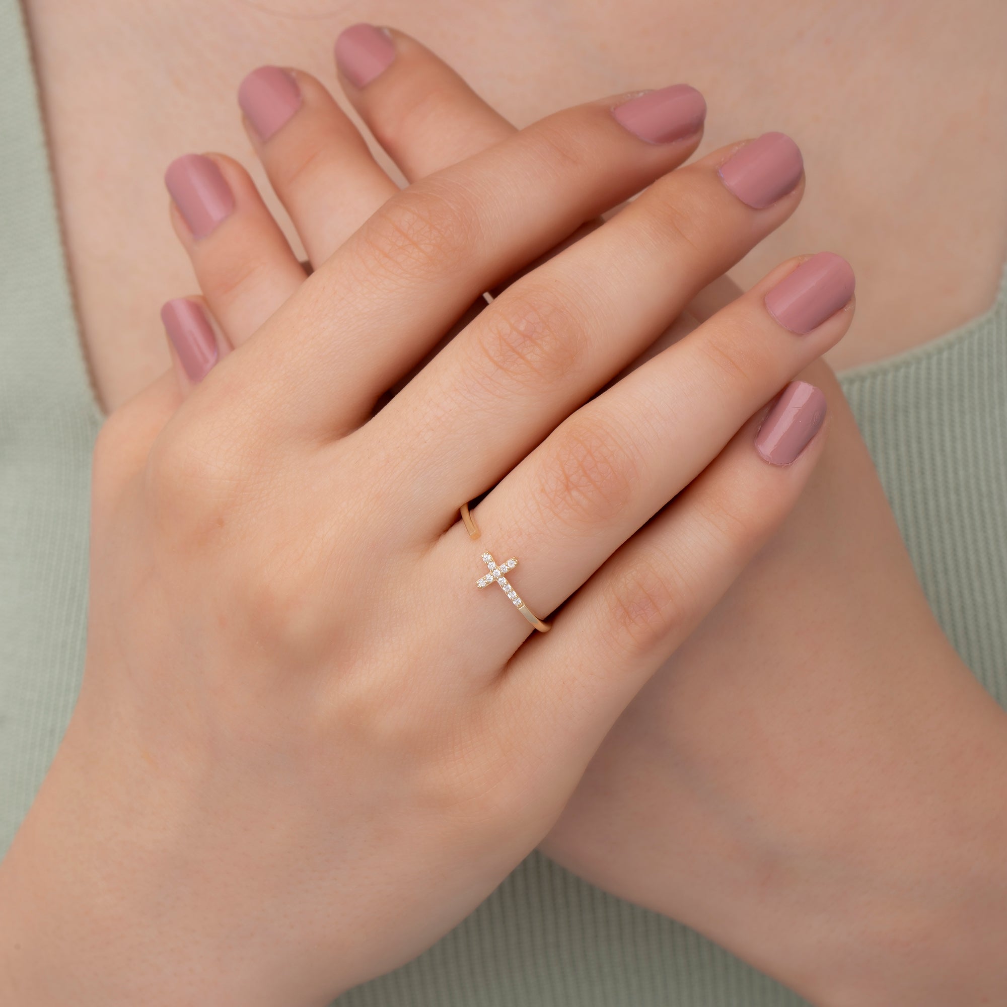 14K Gold Diamond Cross Ring – Calora