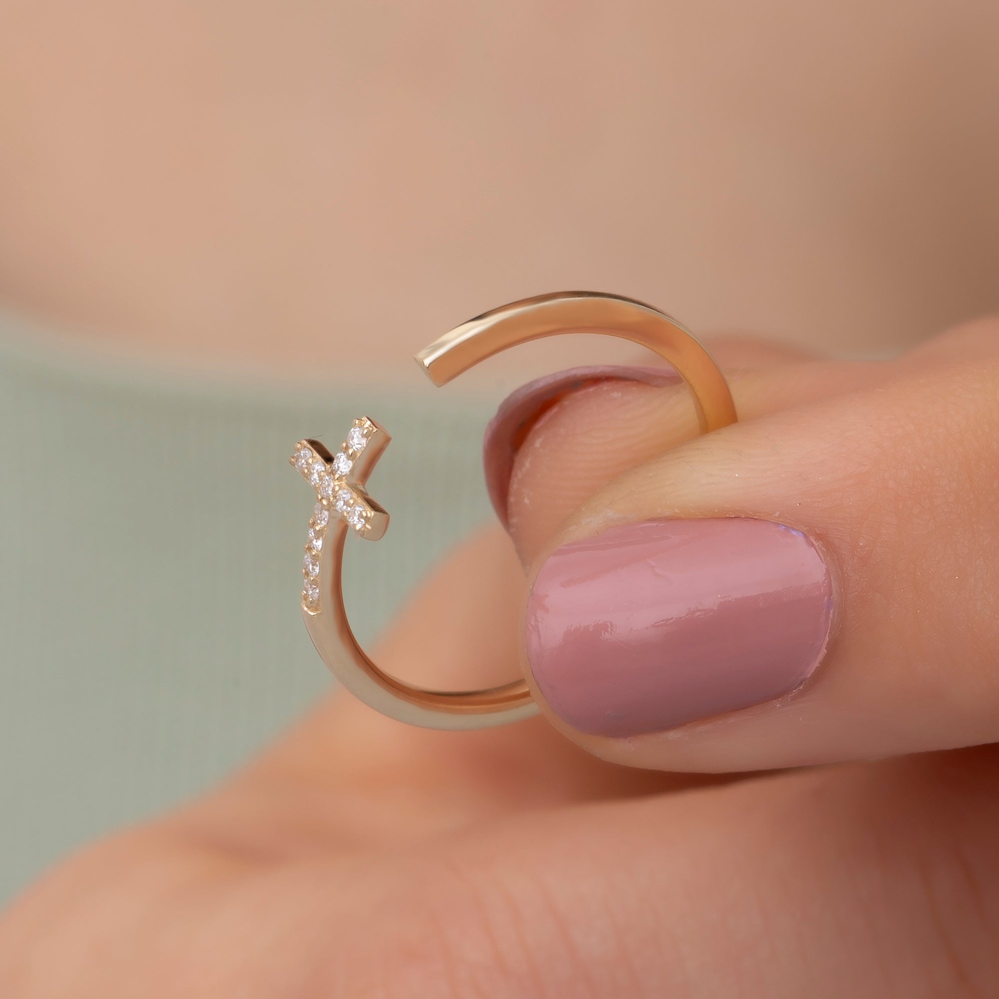 14K Gold Diamond Cross Ring for Woman/ Gold Diamond Cross Minimalist Rings Gift for Her/ Birthday Gift for Her/ Cross Ring/ Gift for Her