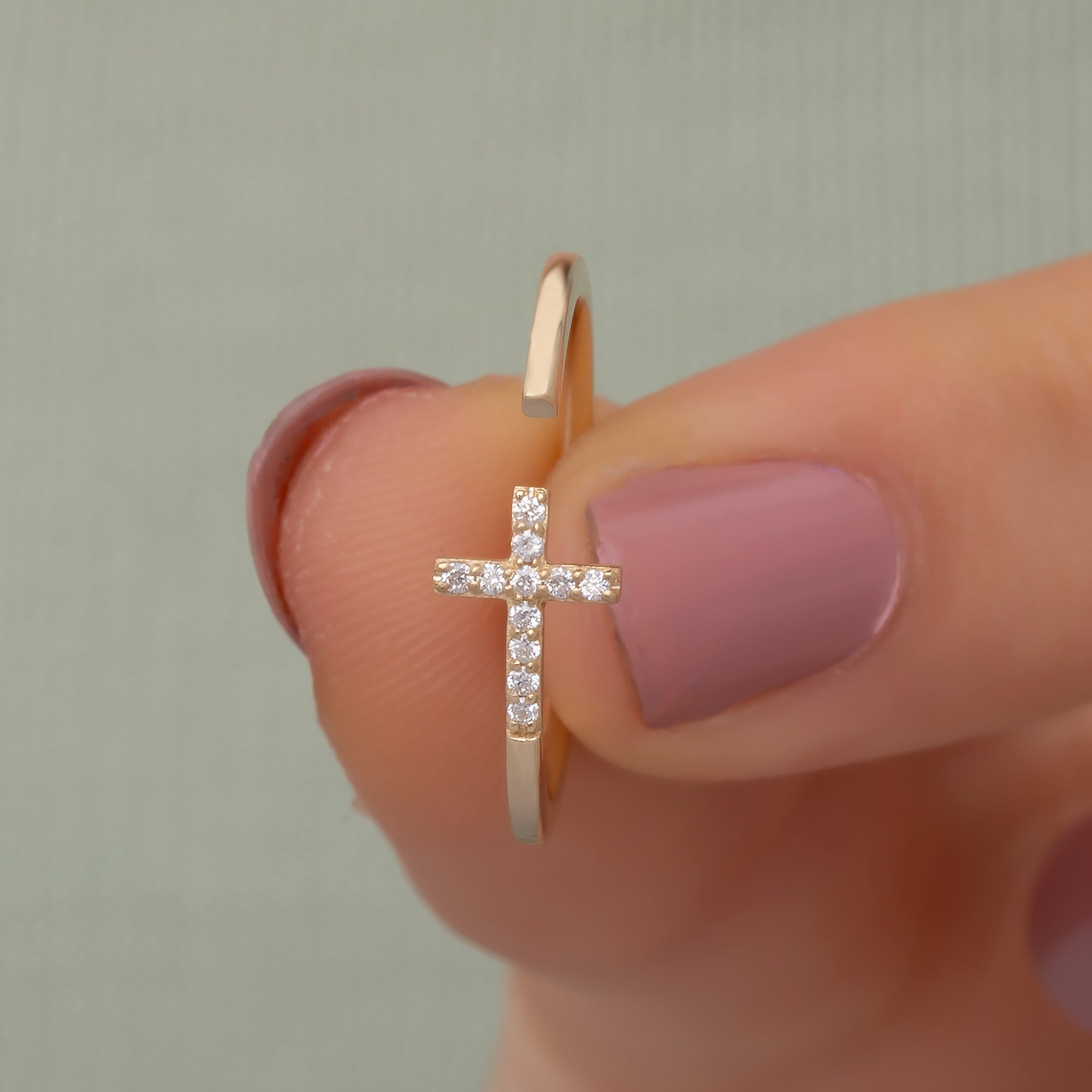 14K Gold Diamond Cross Ring for Woman/ Gold Diamond Cross Minimalist Rings Gift for Her/ Birthday Gift for Her/ Cross Ring/ Gift for Her