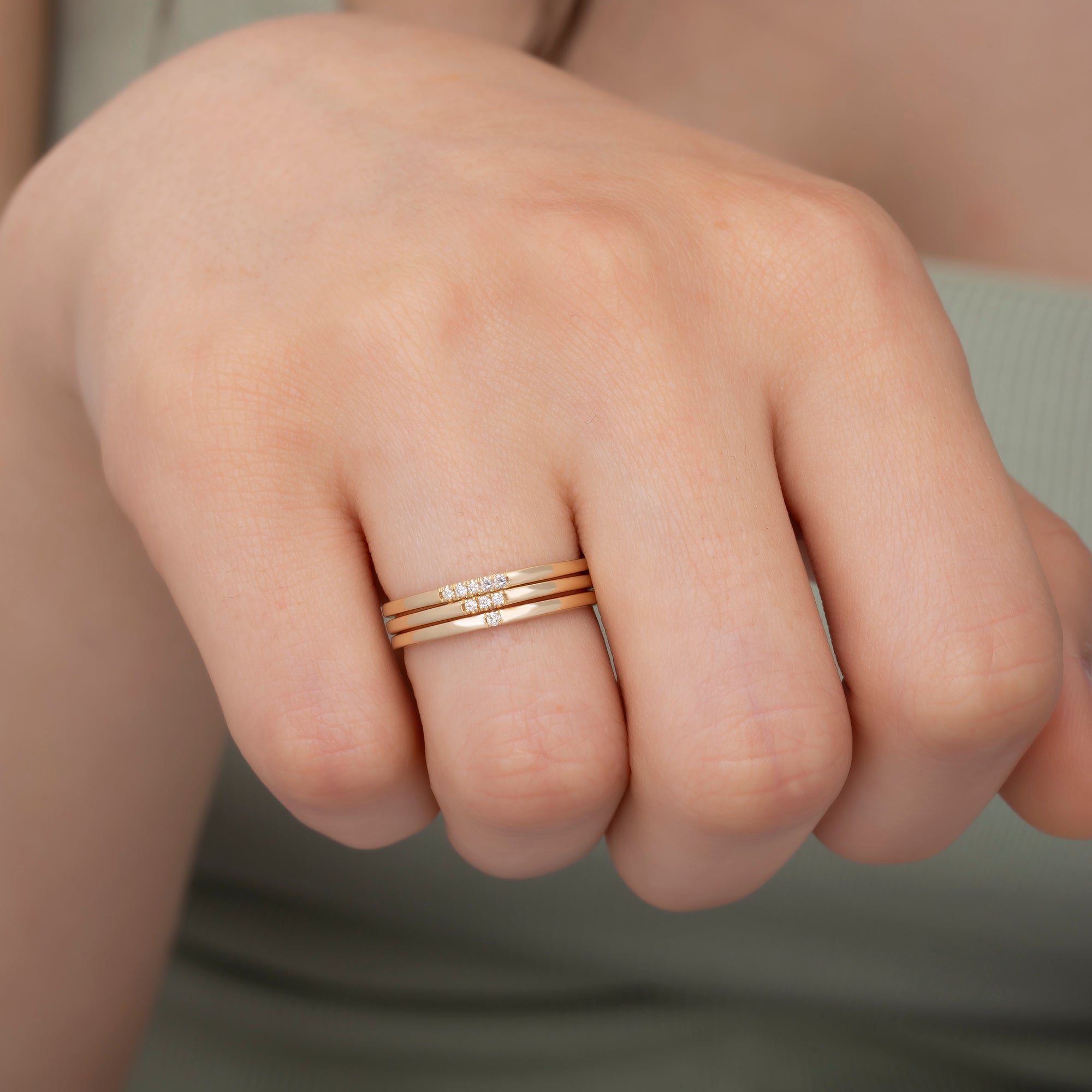 14K Gold Stackable Diamond Rings Set / Minimalist Dainty Gold Bands for Women / Elegant Gold Stacking Rings / Everyday Gold Jewelry Gift