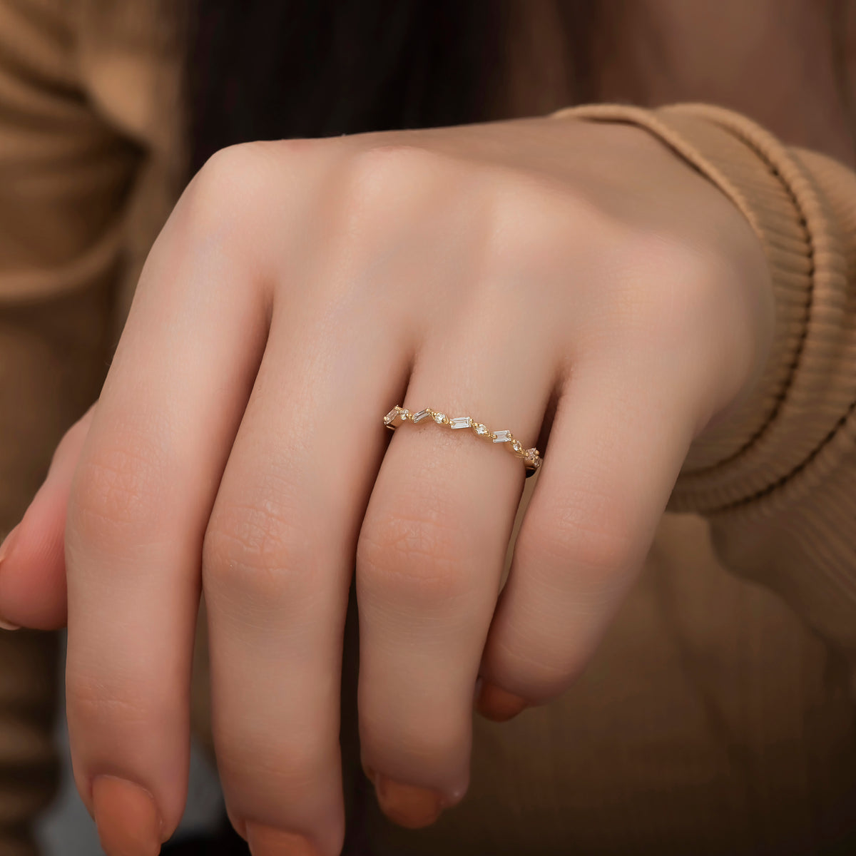 14K Gold Baguet Diamond Rings for Woman/ Unique Diamond Stackable Ring/ Diamond Ring Gifts/ The Mom/ Birthday Gifts/ Mothers Day Gift