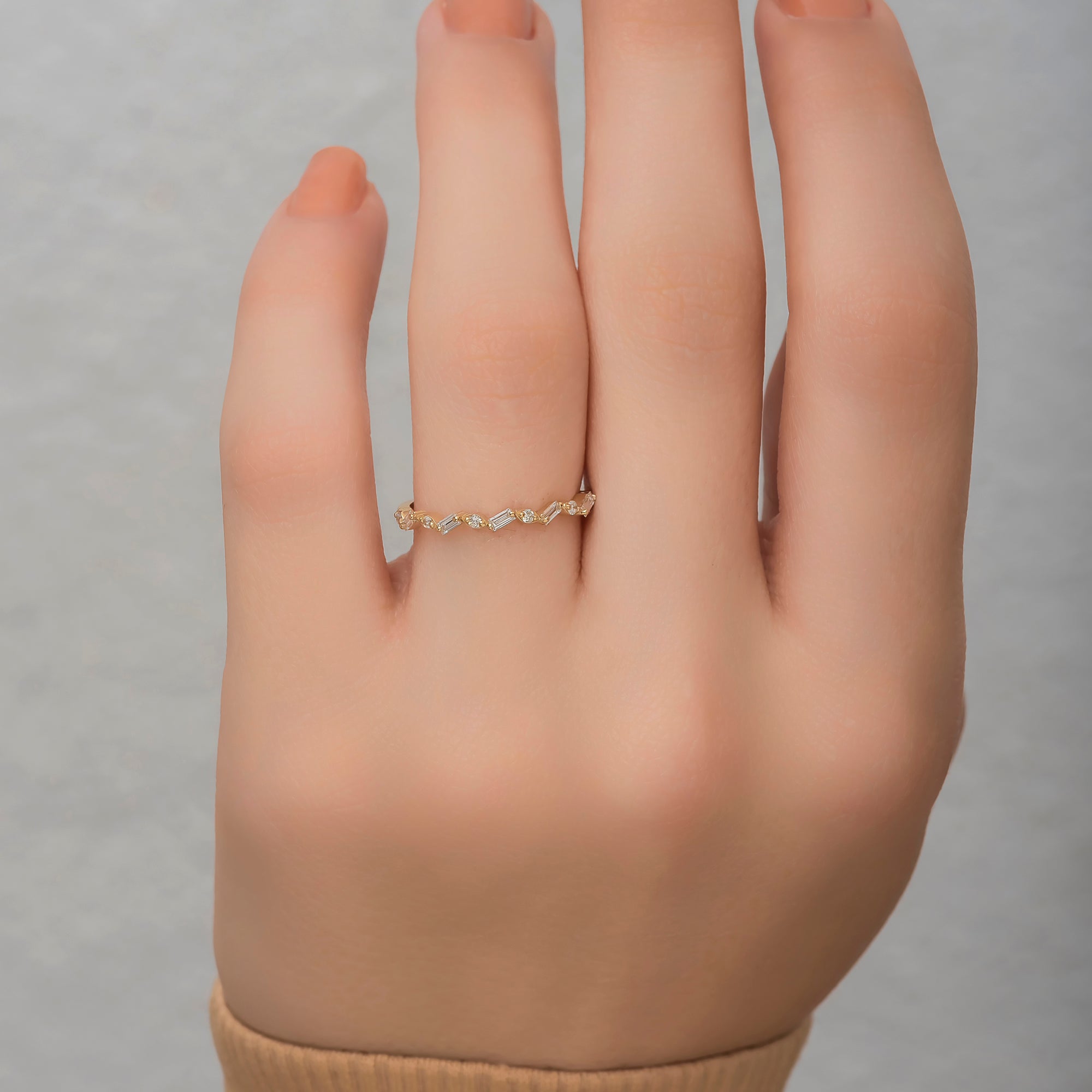 14K Gold Baguette & Round Diamond Ring – Elyndra