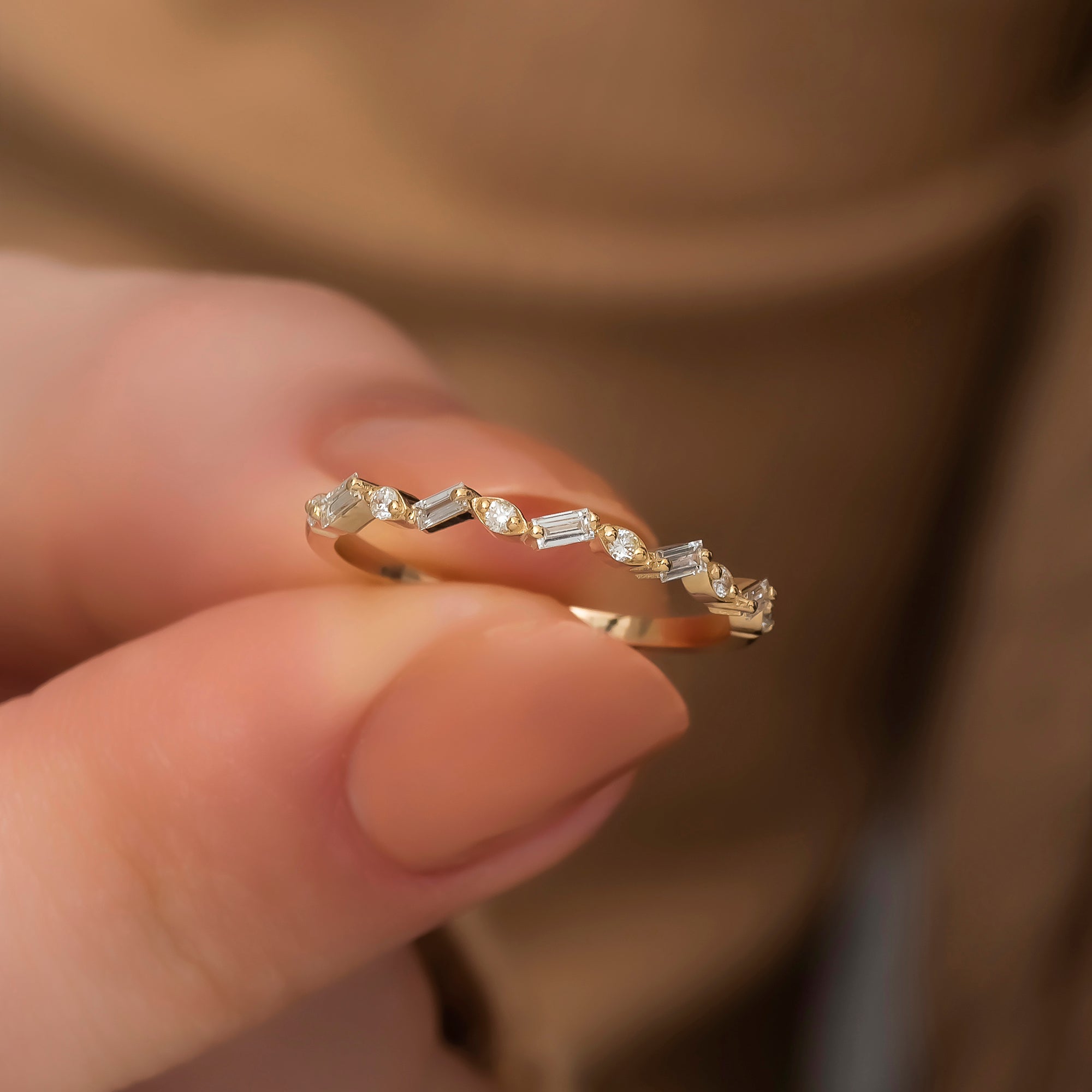 14K Gold Baguet Diamond Rings for Woman/ Unique Diamond Stackable Ring/ Diamond Ring Gifts/ The Mom/ Birthday Gifts/ Mothers Day Gift