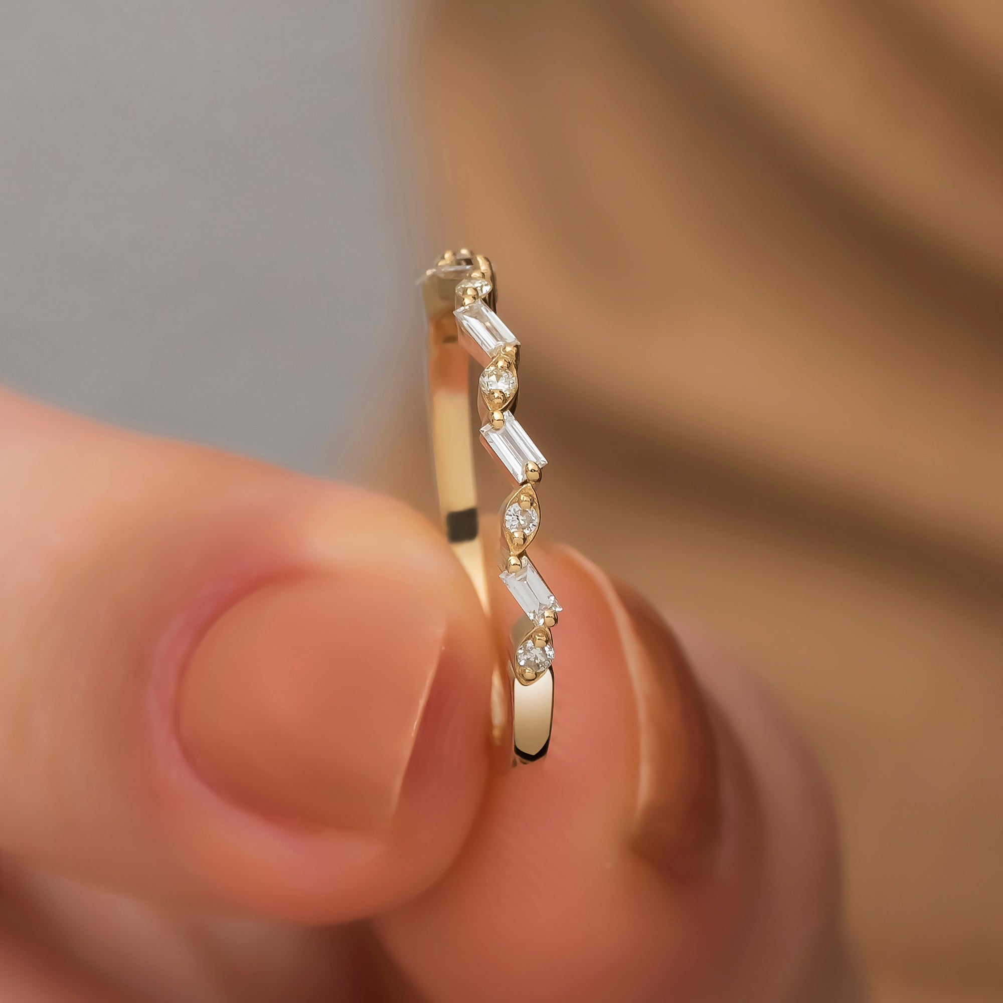 14K Gold Baguet Diamond Rings for Woman/ Unique Diamond Stackable Ring/ Diamond Ring Gifts/ The Mom/ Birthday Gifts/ Mothers Day Gift