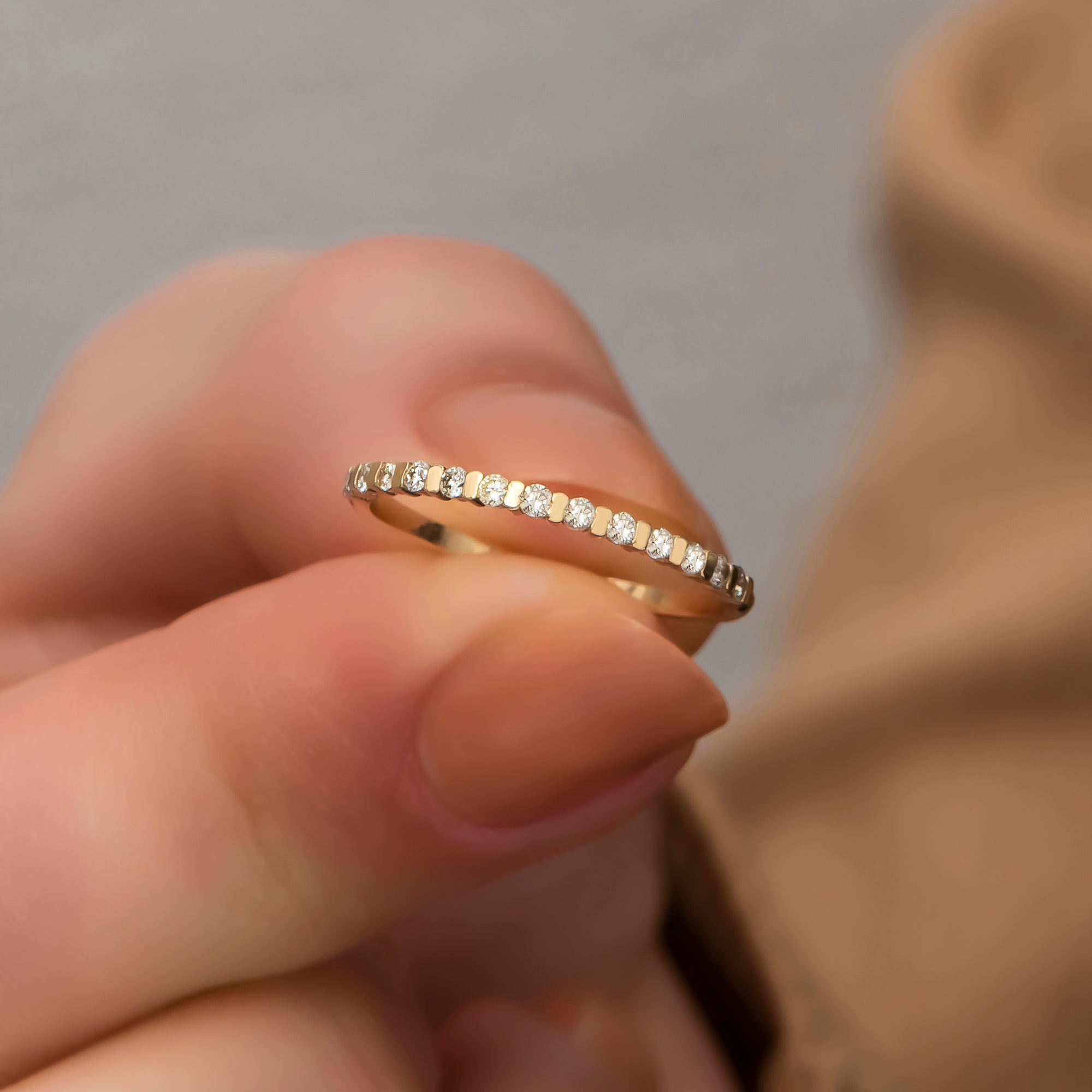 14K Solid Gold 1.40 MM Round Diamond Wedding Rings/ Minimalist Thin Wedding Band/ Diamond Half Eternity Band/ The Mom/ Mothers Day Gift