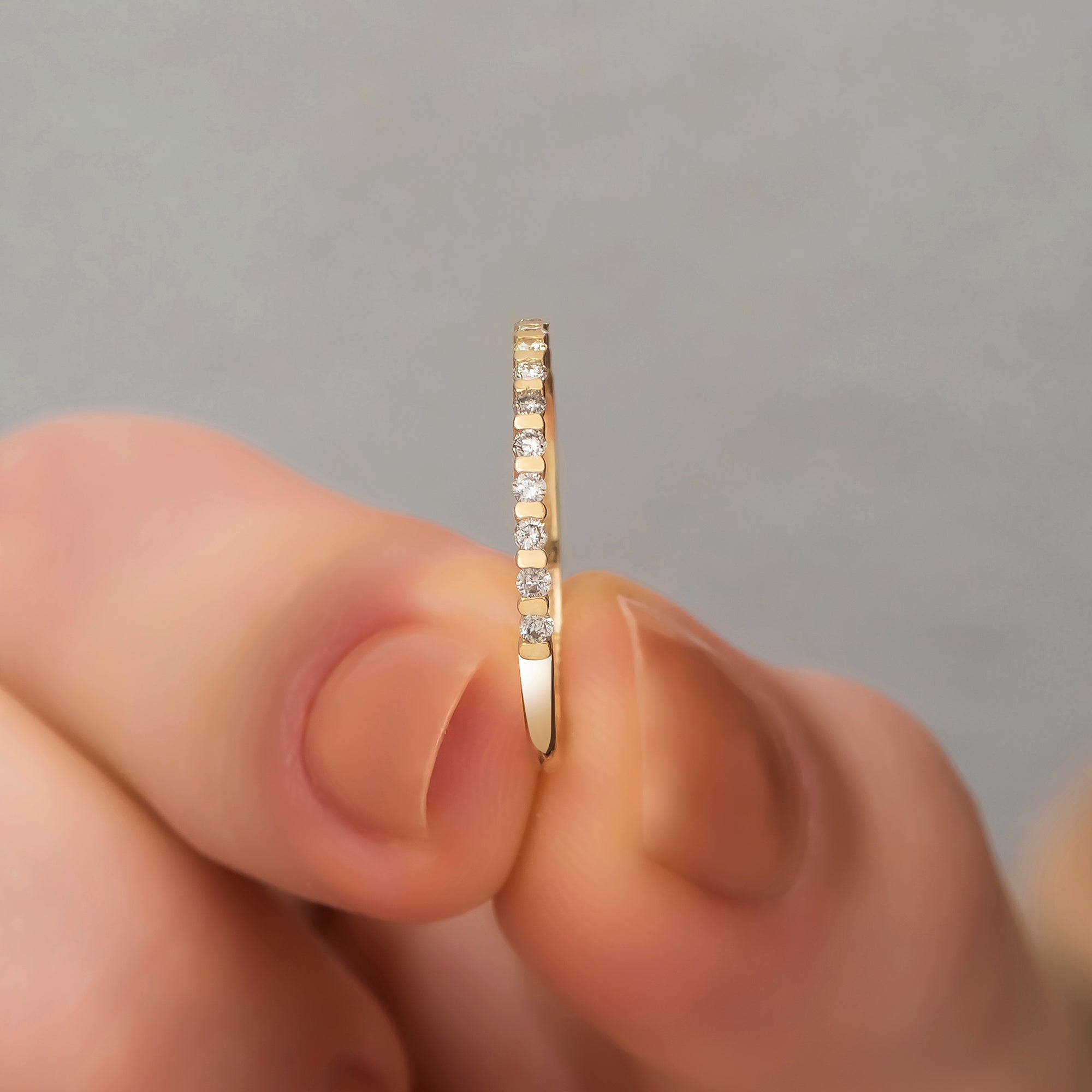 14K Solid Gold 1.40 MM Round Diamond Wedding Rings/ Minimalist Thin Wedding Band/ Diamond Half Eternity Band/ The Mom/ Mothers Day Gift
