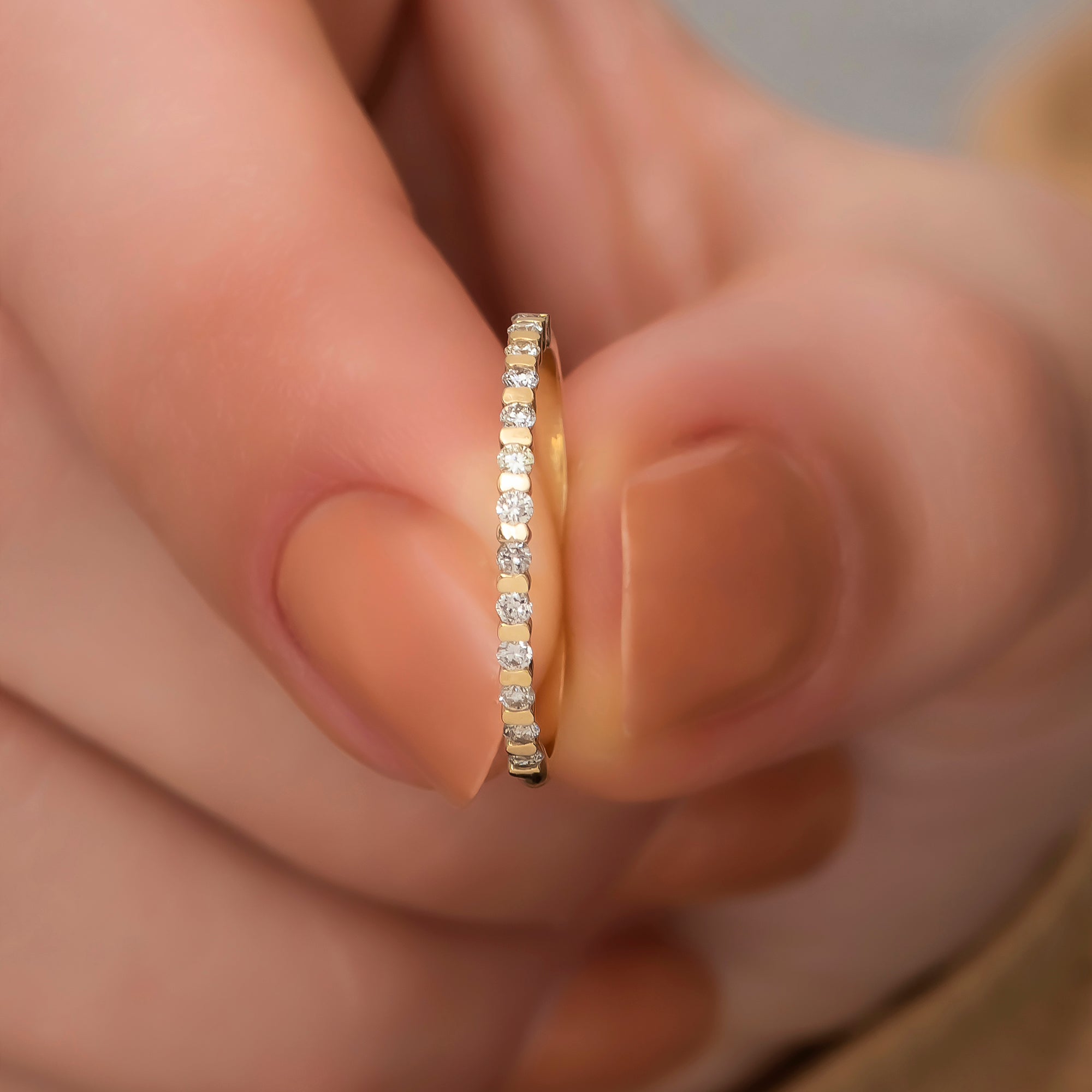 14K Solid Gold 1.40 MM Round Diamond Wedding Rings/ Minimalist Thin Wedding Band/ Diamond Half Eternity Band/ The Mom/ Mothers Day Gift