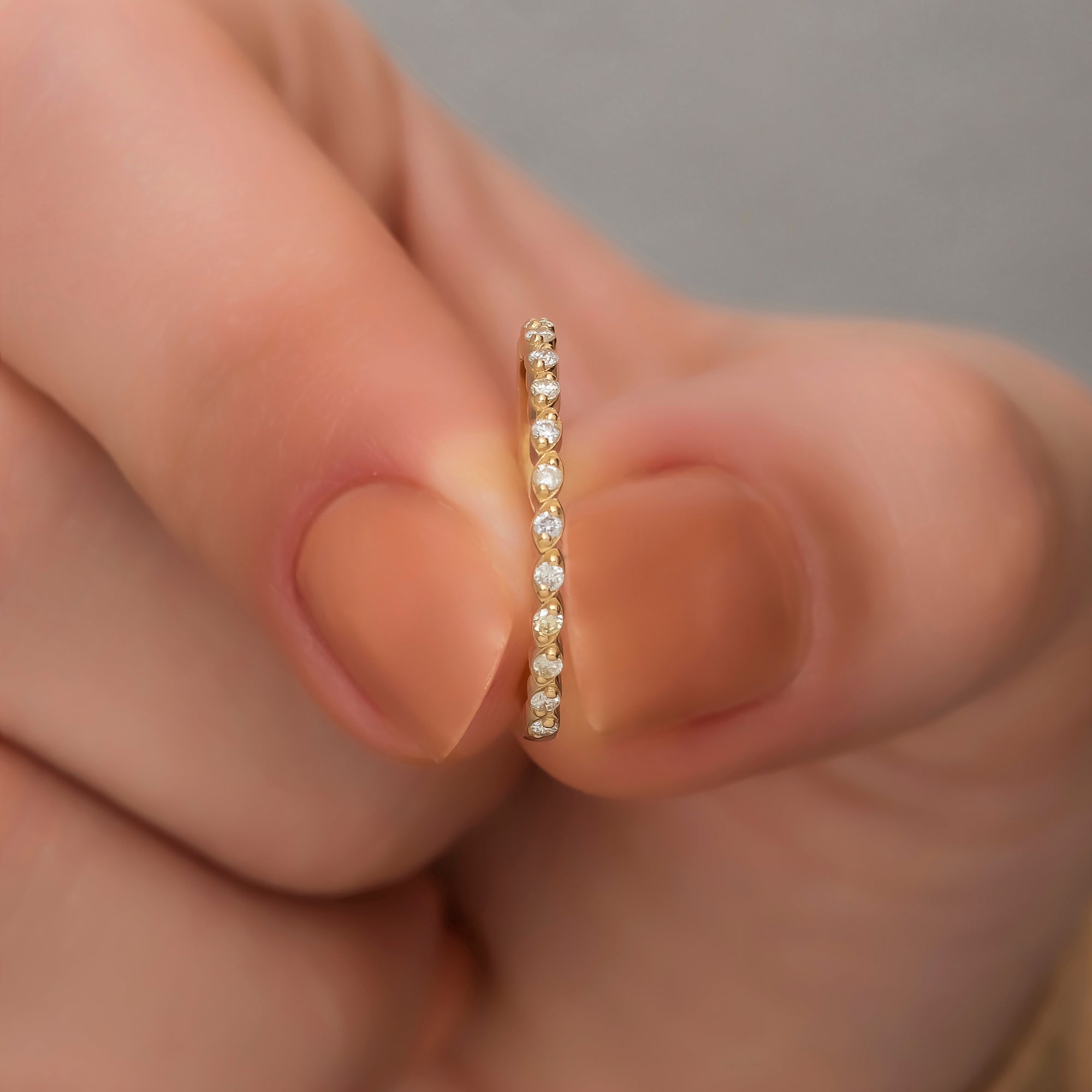 14K Solid Gold Diamond Rings/ Minimalist Thin Wedding Band/ Diamond Half Eternity Band/ Diamond Dainty Stacking Ring/ Gift for Her/ The Mom