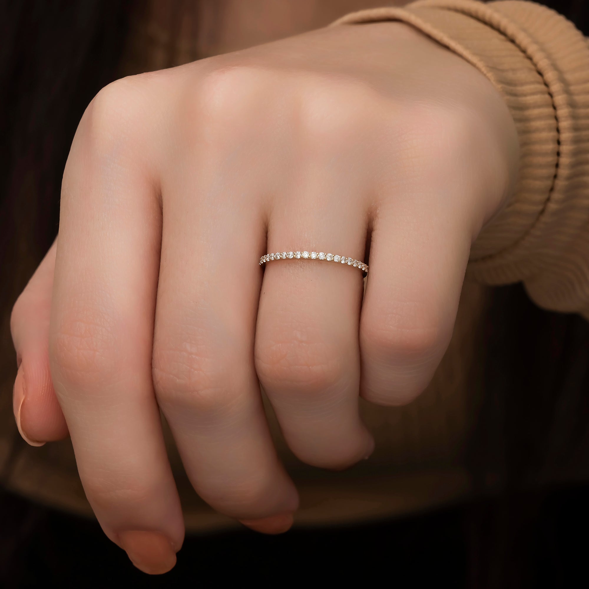 14K Solid Gold Pave Diamond Half Eternity Band – Evelisse