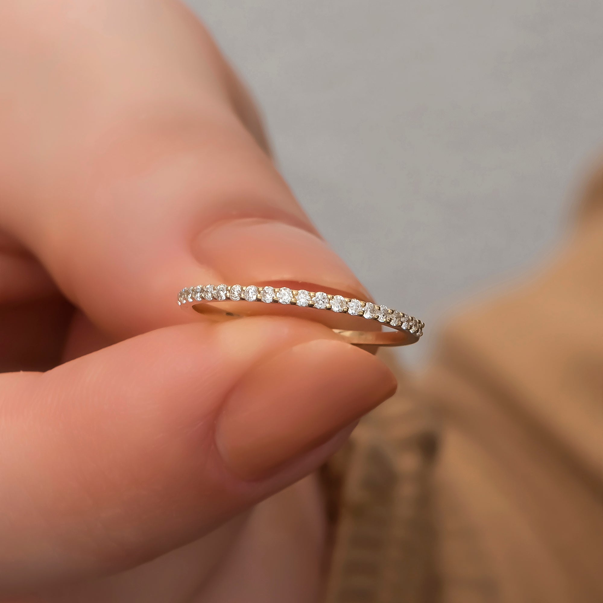 14K Solid Gold 1.25 MM Pave Setting Diamond Rings/ Diamond Half Eternity Band/ Diamond Dainty Stacking Rings / The Mom/ Mothers Day Gift