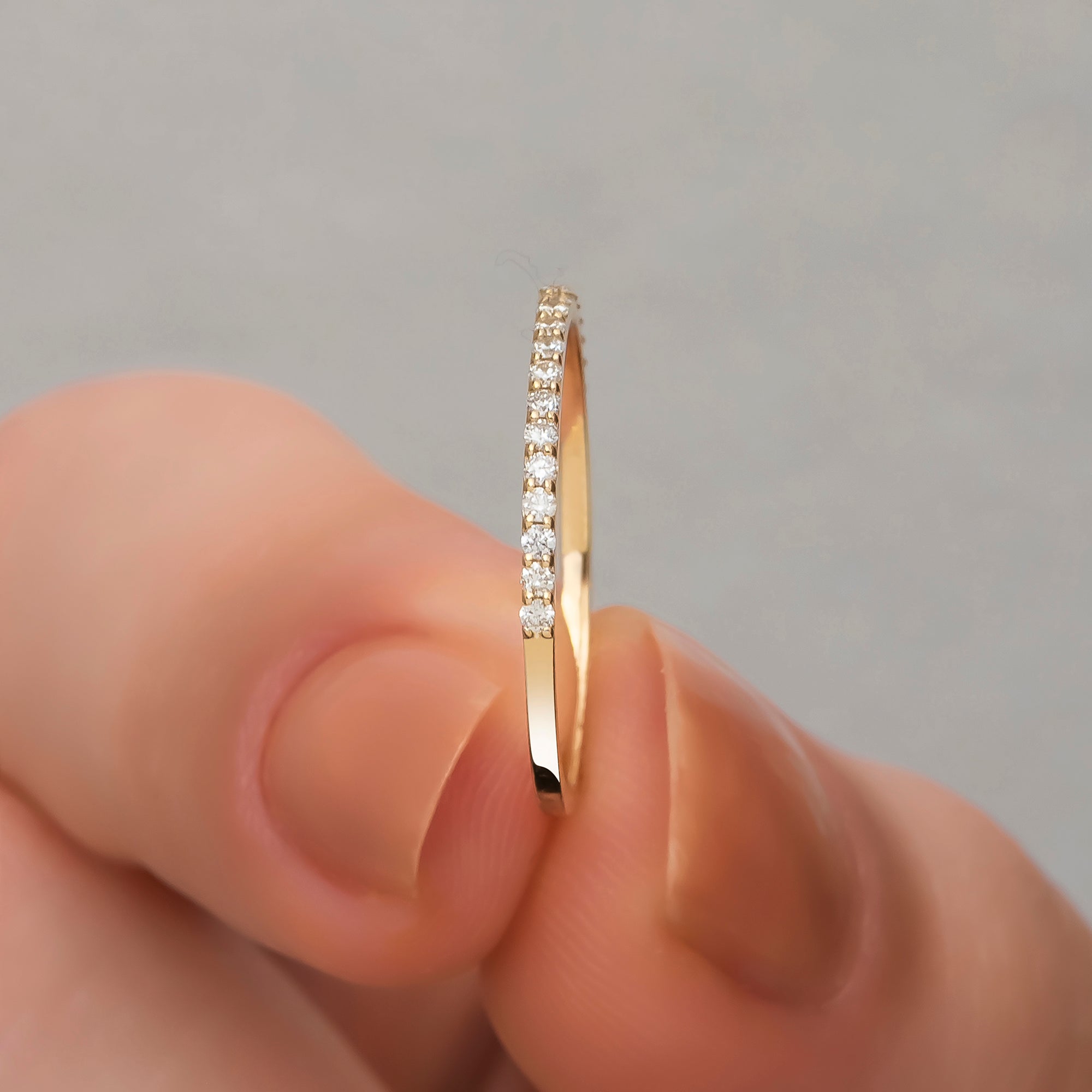 14K Solid Gold 1.25 MM Pave Setting Diamond Rings/ Diamond Half Eternity Band/ Diamond Dainty Stacking Rings / The Mom/ Mothers Day Gift