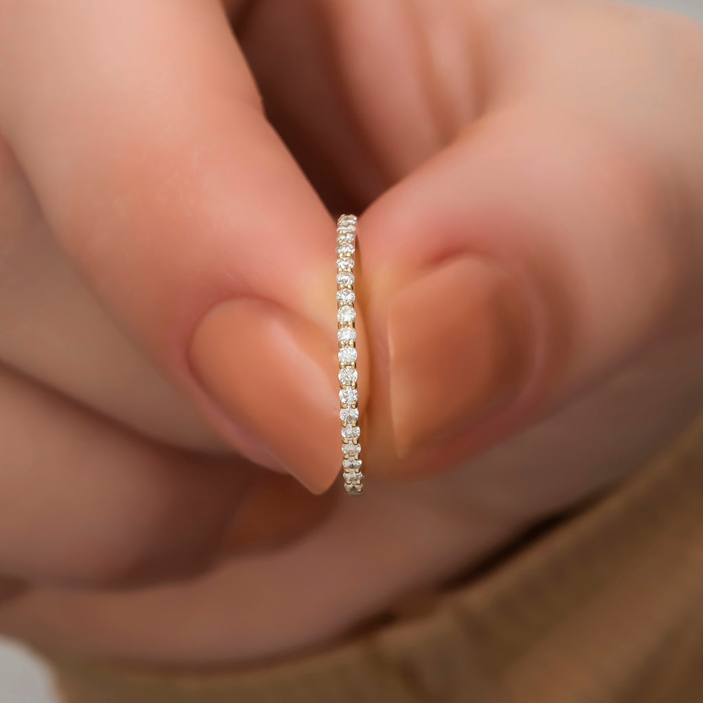 14K Solid Gold Pave Diamond Half Eternity Band – Evelisse