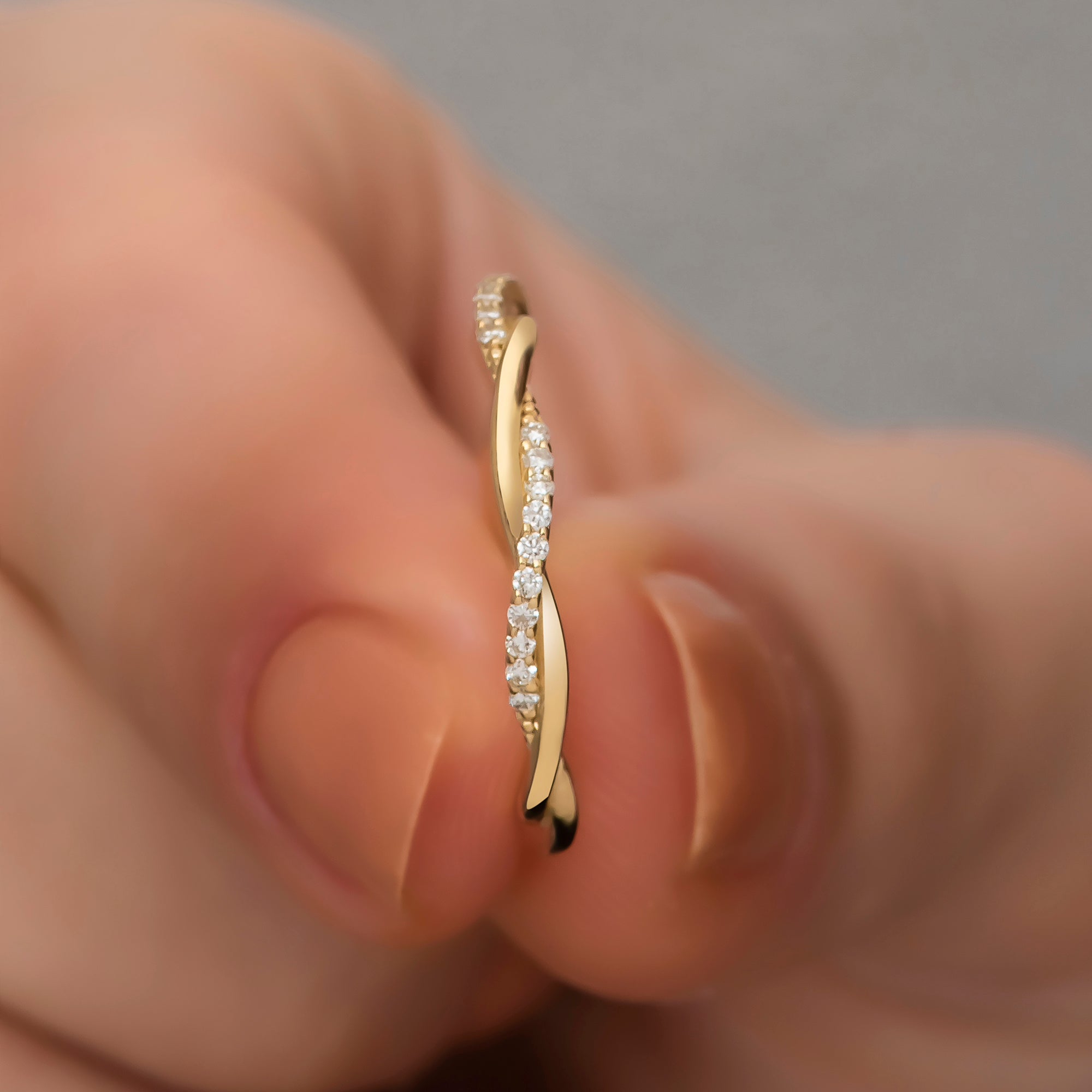 14K Solid Gold Diamond Ring/ Braided Diamond Stackable Ring/ Dainty Twist Diamond Wedding Band/ Diamond Infinity Band/ Mothers Day Gift