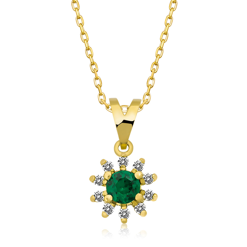 14K Gold Emerald & Diamond Round Necklace – Astra