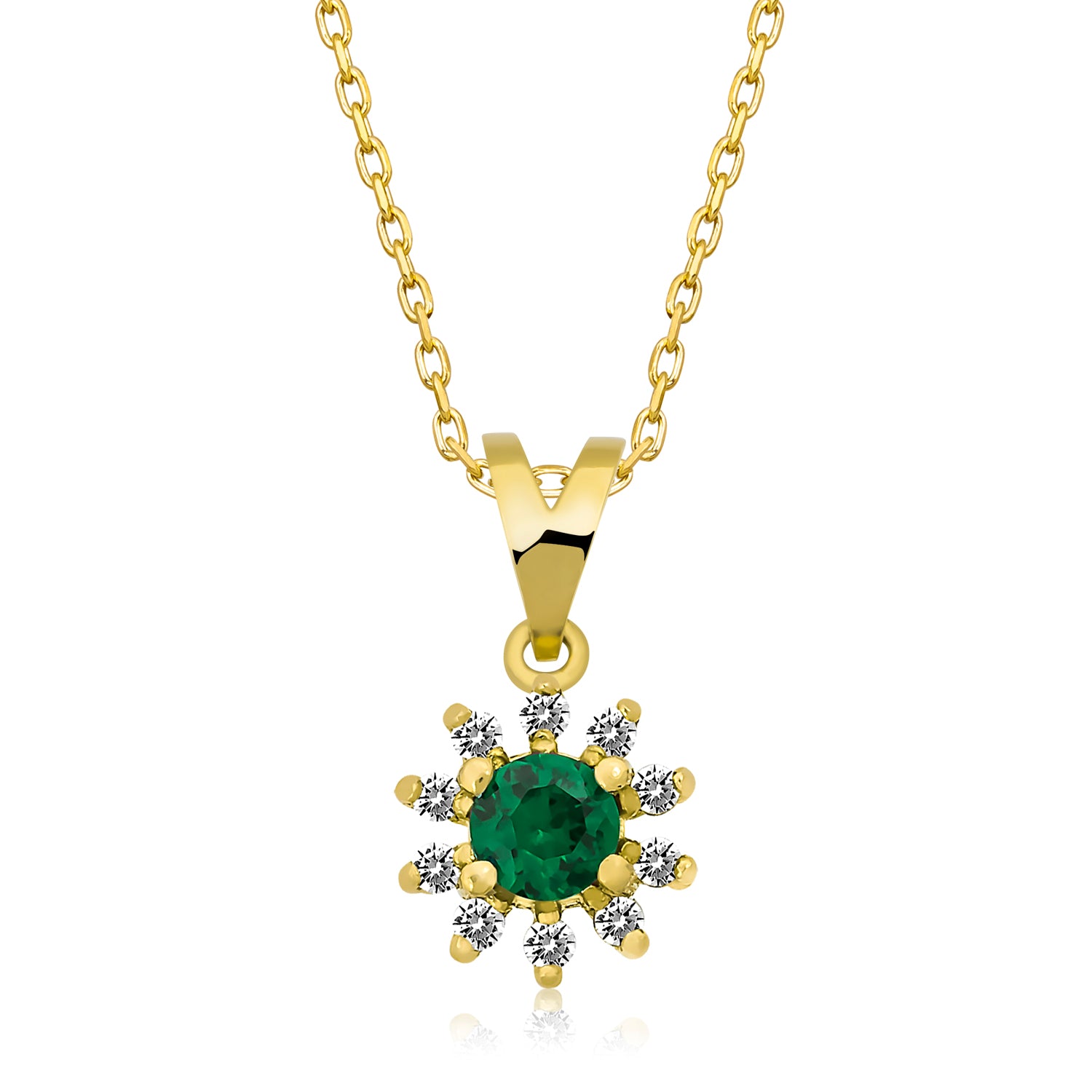 14K Gold Emerald & Diamond Round Necklace – Astra