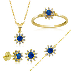 14K Gold Blue Sapphire & Diamond Round Ring – Astra