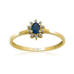 14K Gold Blue Sapphire & Diamond Oval Ring – Astra