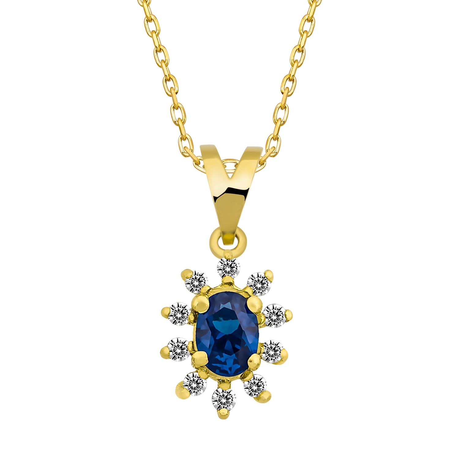 14K Gold Blue Sapphire & Diamond Oval Necklace – Astra