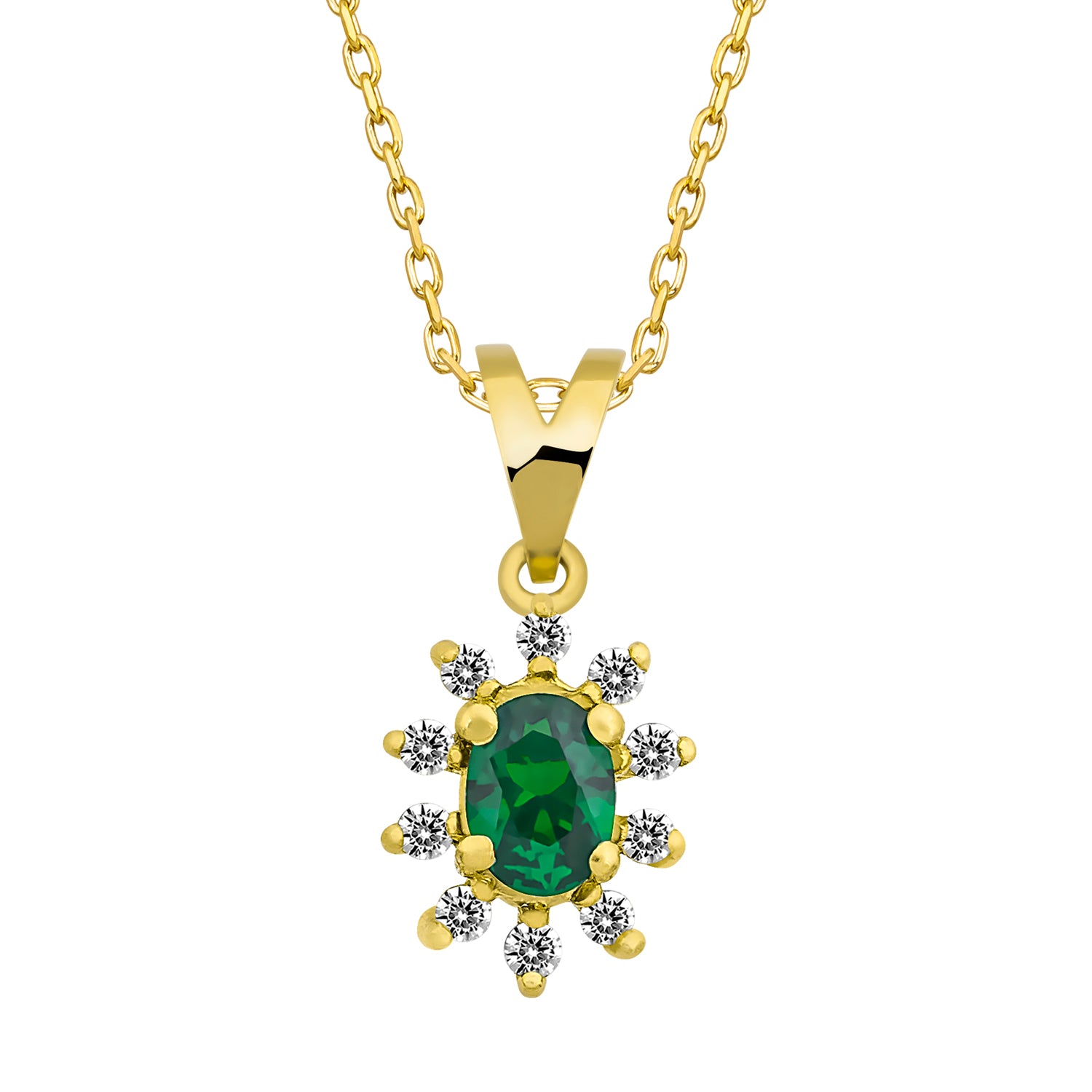 14K Gold Emerald & Diamond Oval Necklace – Astra