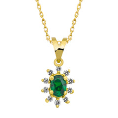14K Gold Emerald & Diamond Oval Necklace – Astra