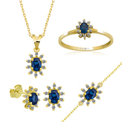 14K Gold Blue Sapphire & Diamond Oval Ring – Astra