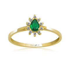 14K Gold Emerald & Diamond Pear Ring – Astra