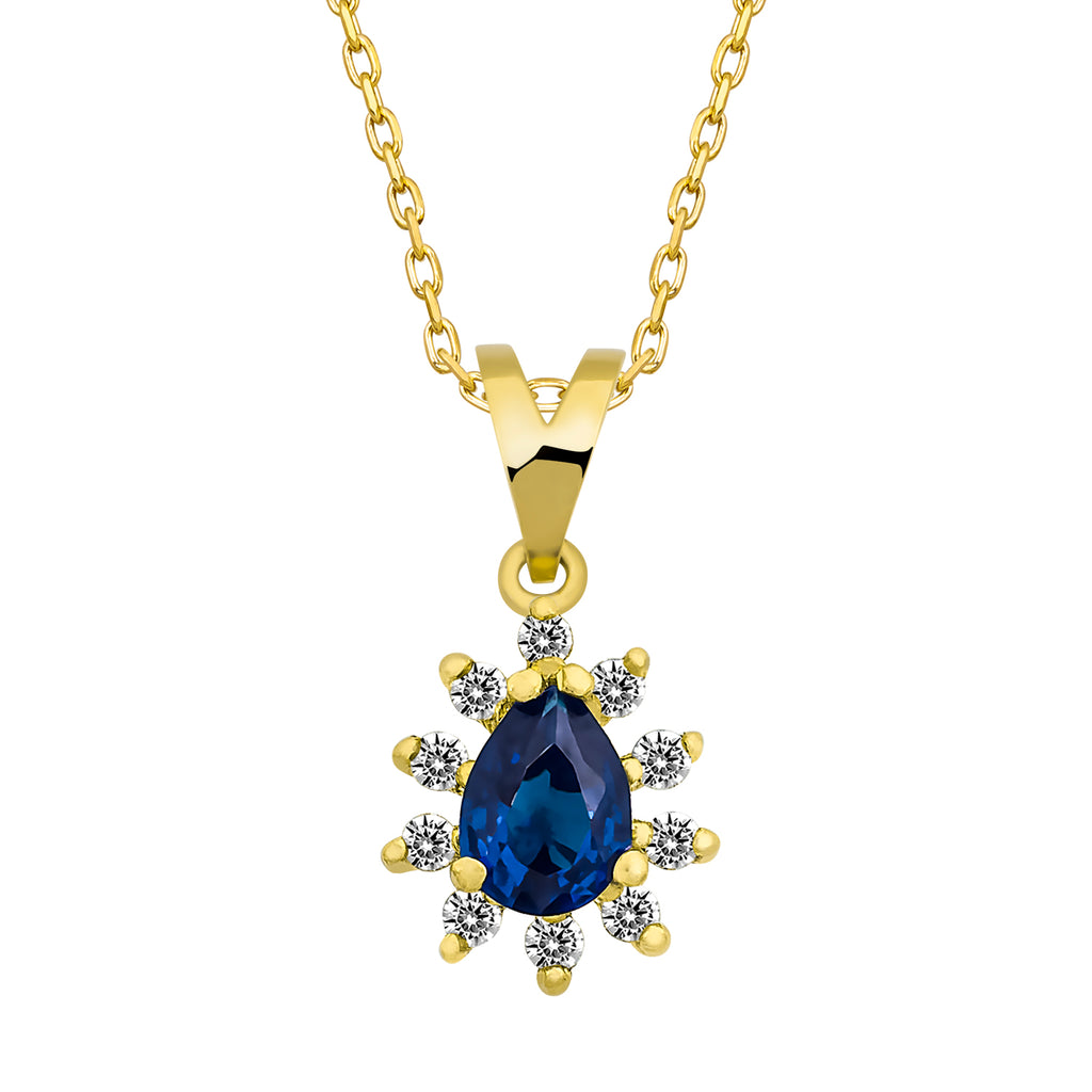 14K Gold Blue Sapphire & Diamond Pear Necklace – Astra