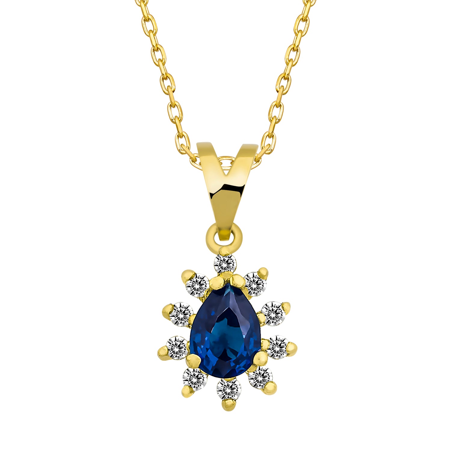 14K Gold Blue Sapphire & Diamond Pear Necklace – Astra