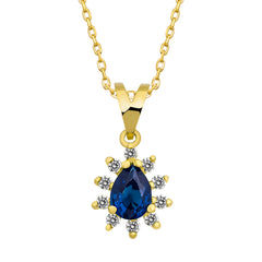 14K Gold Blue Sapphire & Diamond Pear Necklace – Astra