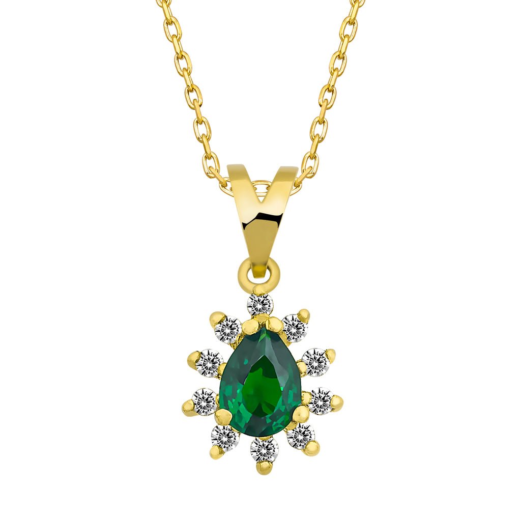 14K Gold Emerald & Diamond Pear Necklace – Astra