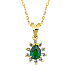 14 Ayar Altın Zümrüt ve Pırlanta Armut Kolye – Astra 