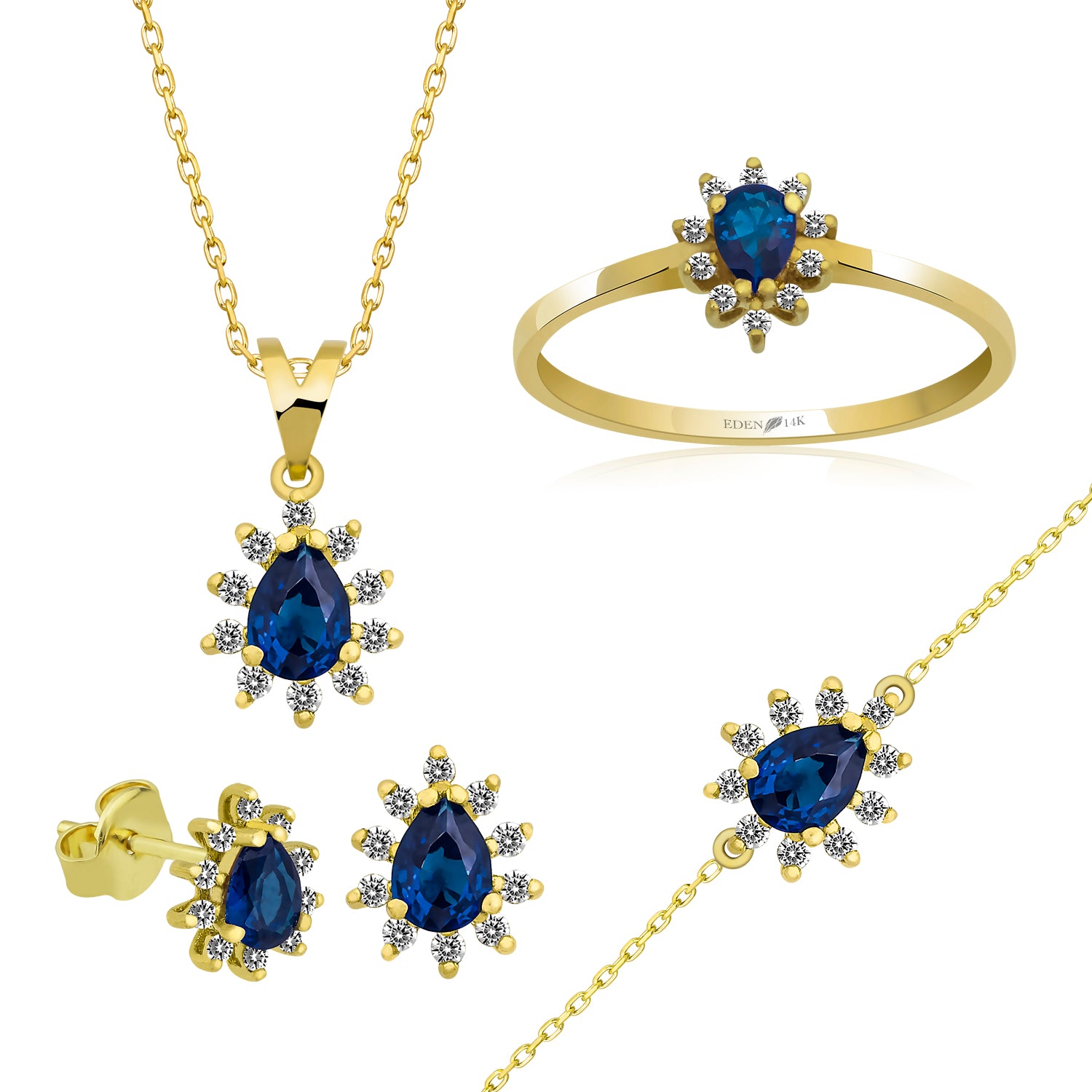 14K Gold Blue Sapphire & Diamond Pear Necklace – Astra