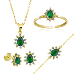 14K Gold Emerald & Diamond Pear Ring – Astra