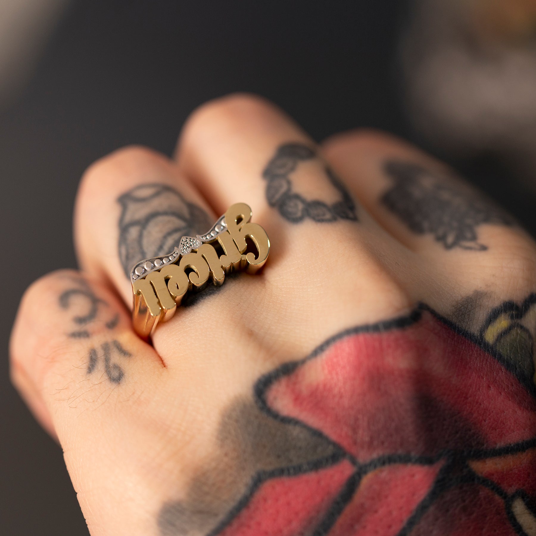 14K Solid Gold Custom Name Ring – Elowen