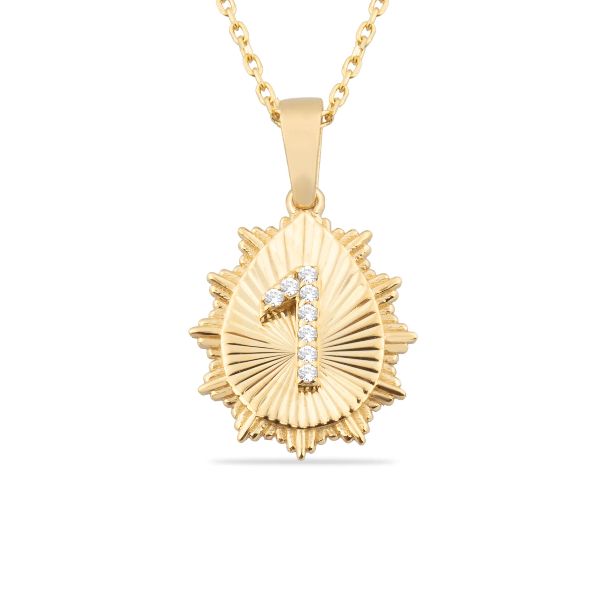 Custom 14K gold number &quot;1&quot; pendant necklace with natural diamonds, designed for a unique and meaningful touch. A perfect fine jewelry gift for birthdays, anniversaries, and milestones.