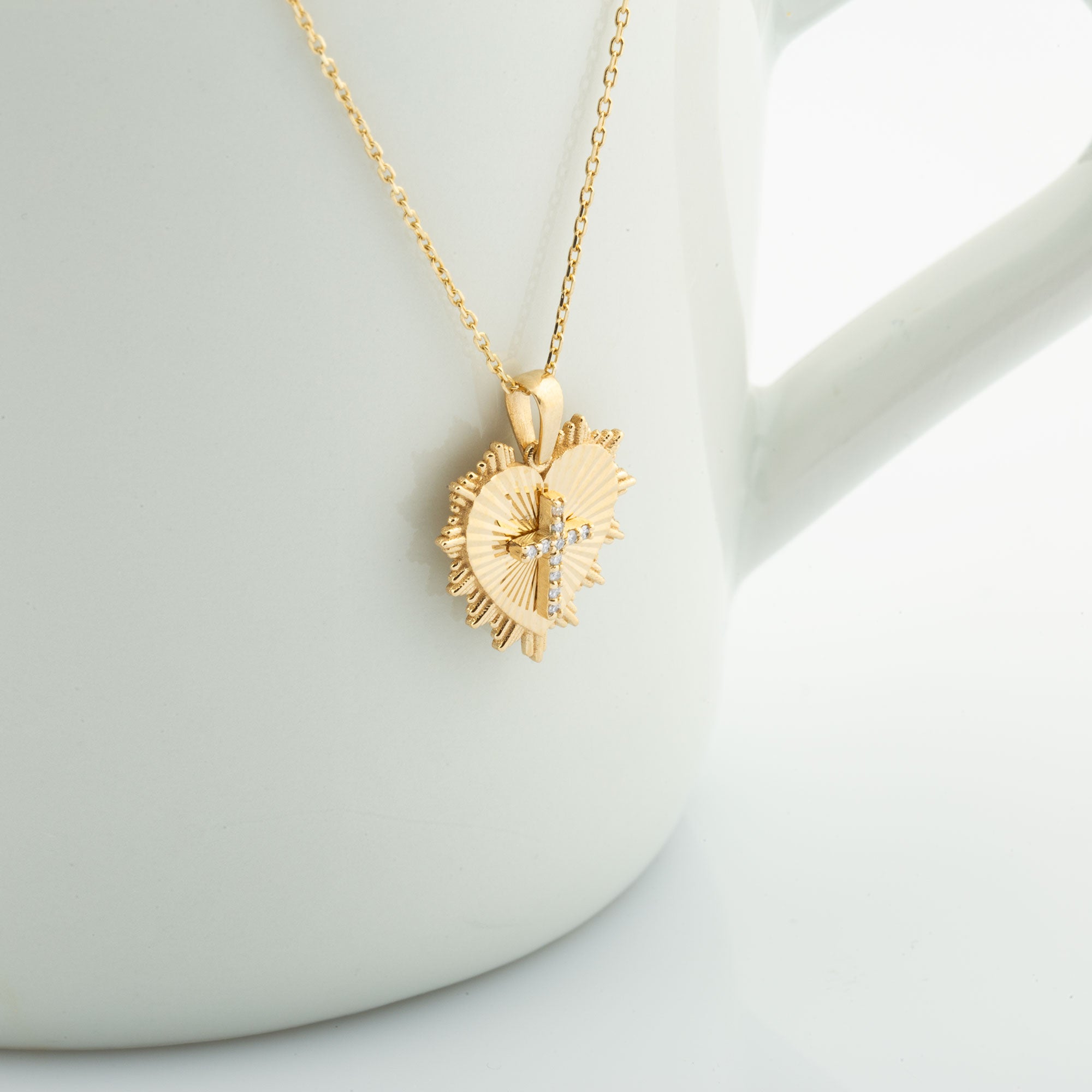 14K Gold Diamond Heart Cross Necklace – Herald