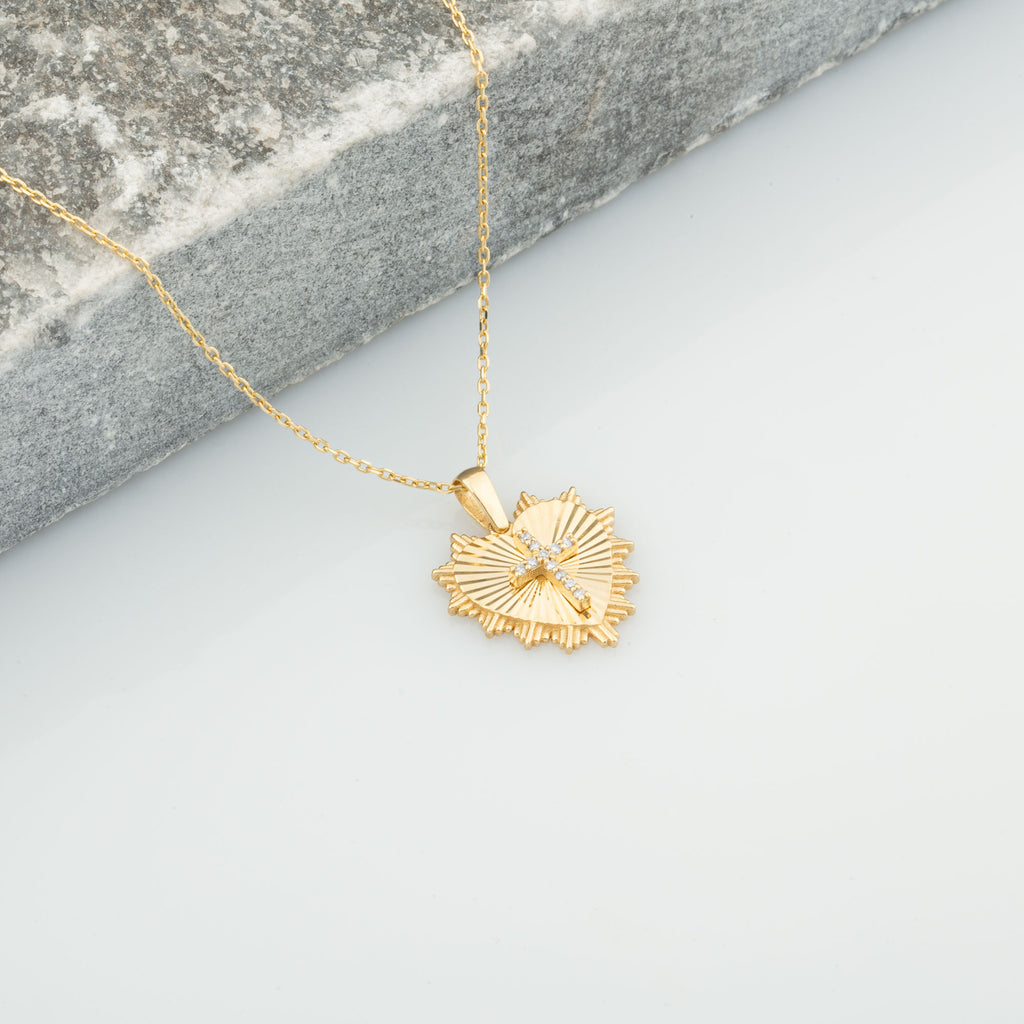 14K Gold Diamond Heart Cross Necklace – Herald