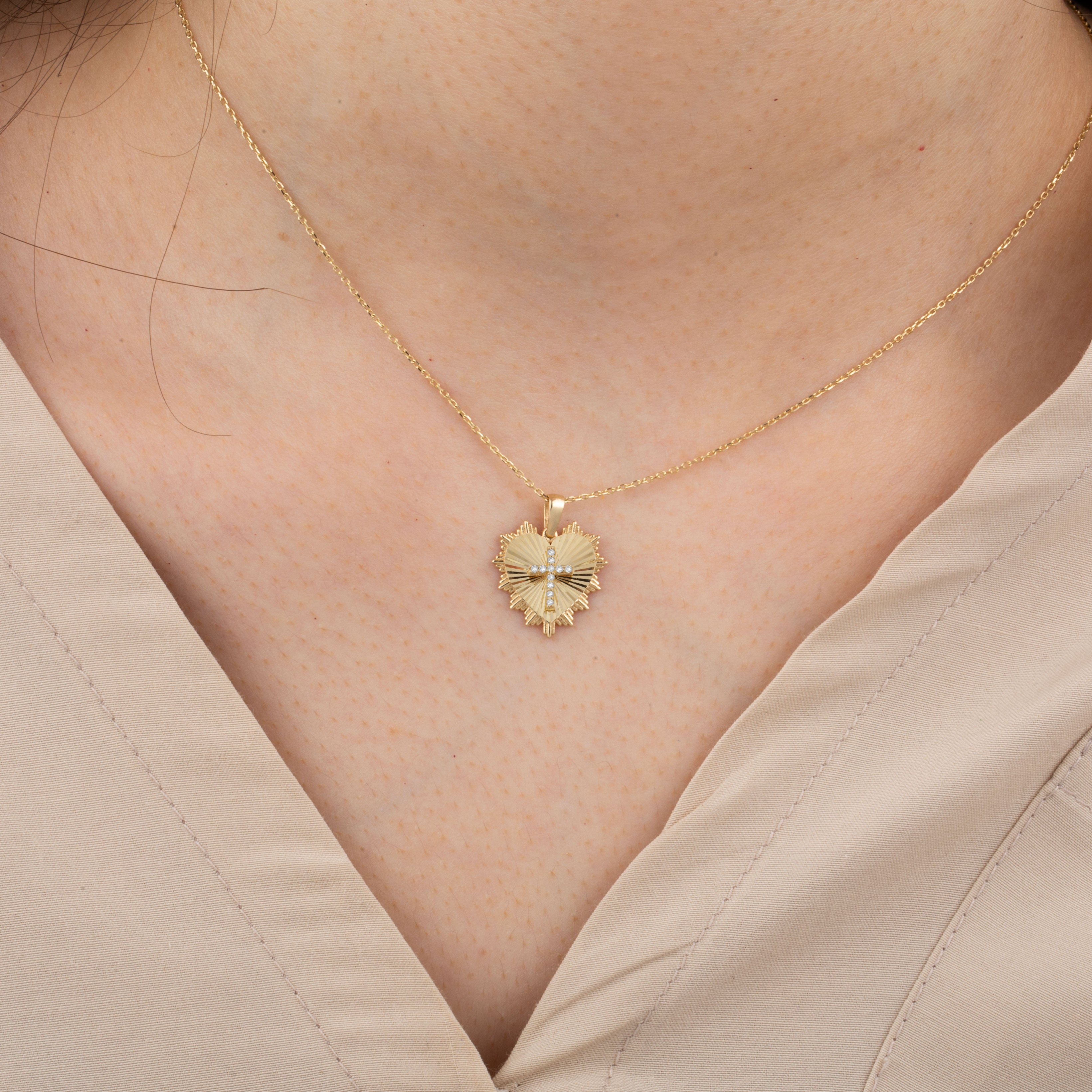 14K Gold Diamond Heart Cross Necklace – Herald