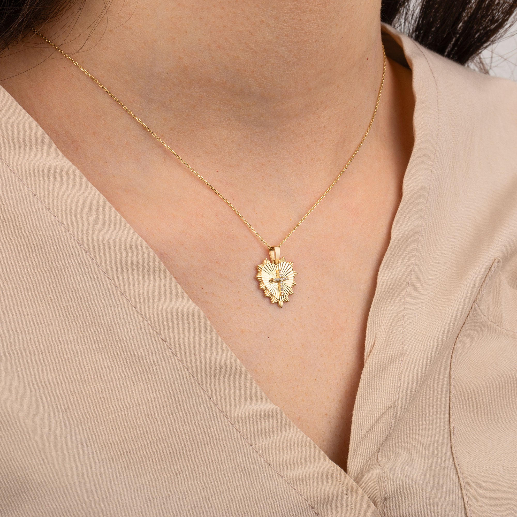 14K Gold Diamond Heart Cross Necklace – Herald