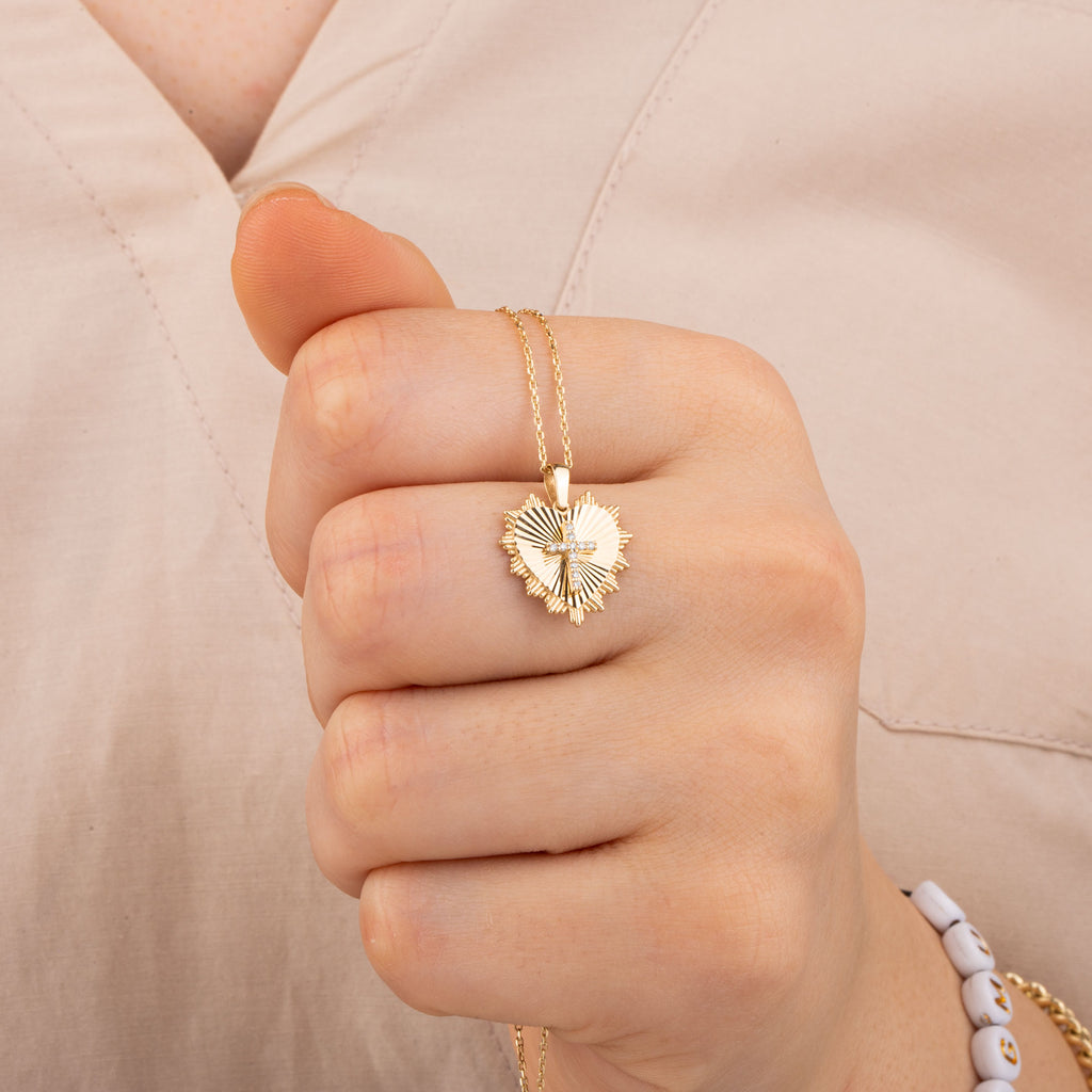 14K Gold Diamond Heart Cross Necklace – Herald
