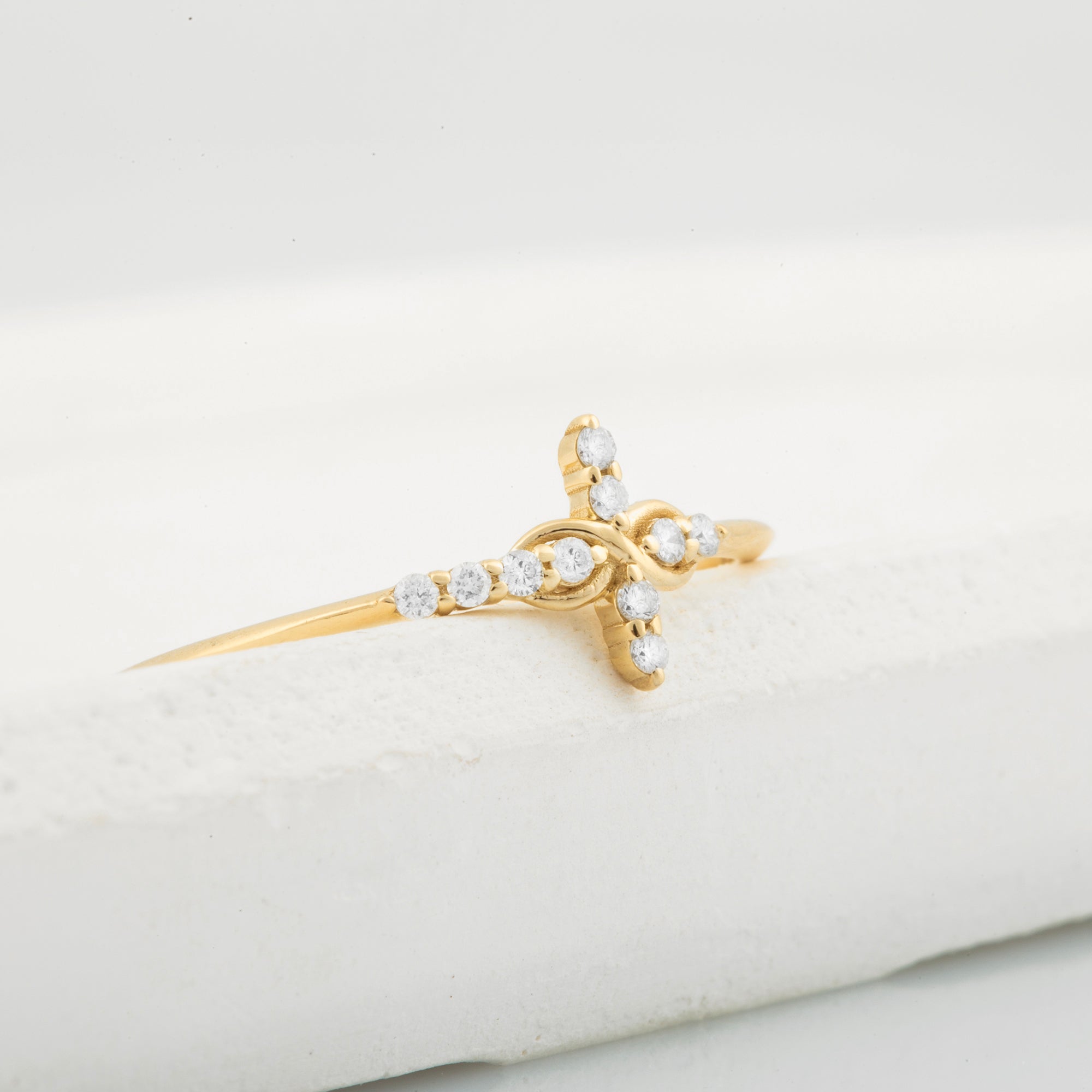 14K Gold Diamond Infinity Cross Ring for Woman/ Gold Diamond Cross Minimalist Rings Gift for Her/ Birthday Gift for Her/ Christmas Gifts