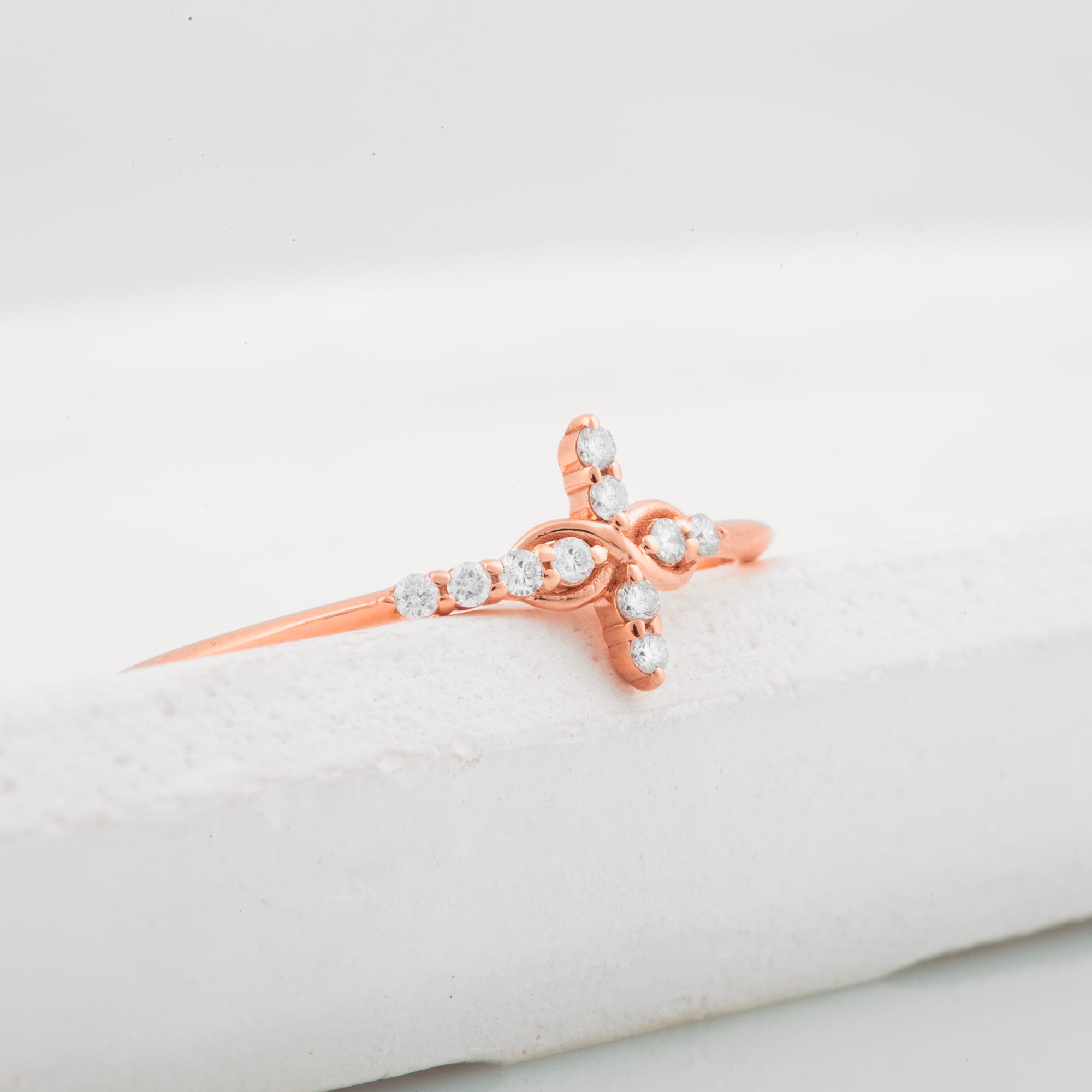 14K Gold Diamond Infinity Cross Ring for Woman/ Gold Diamond Cross Minimalist Rings Gift for Her/ Birthday Gift for Her/ Mothers Day Gifts